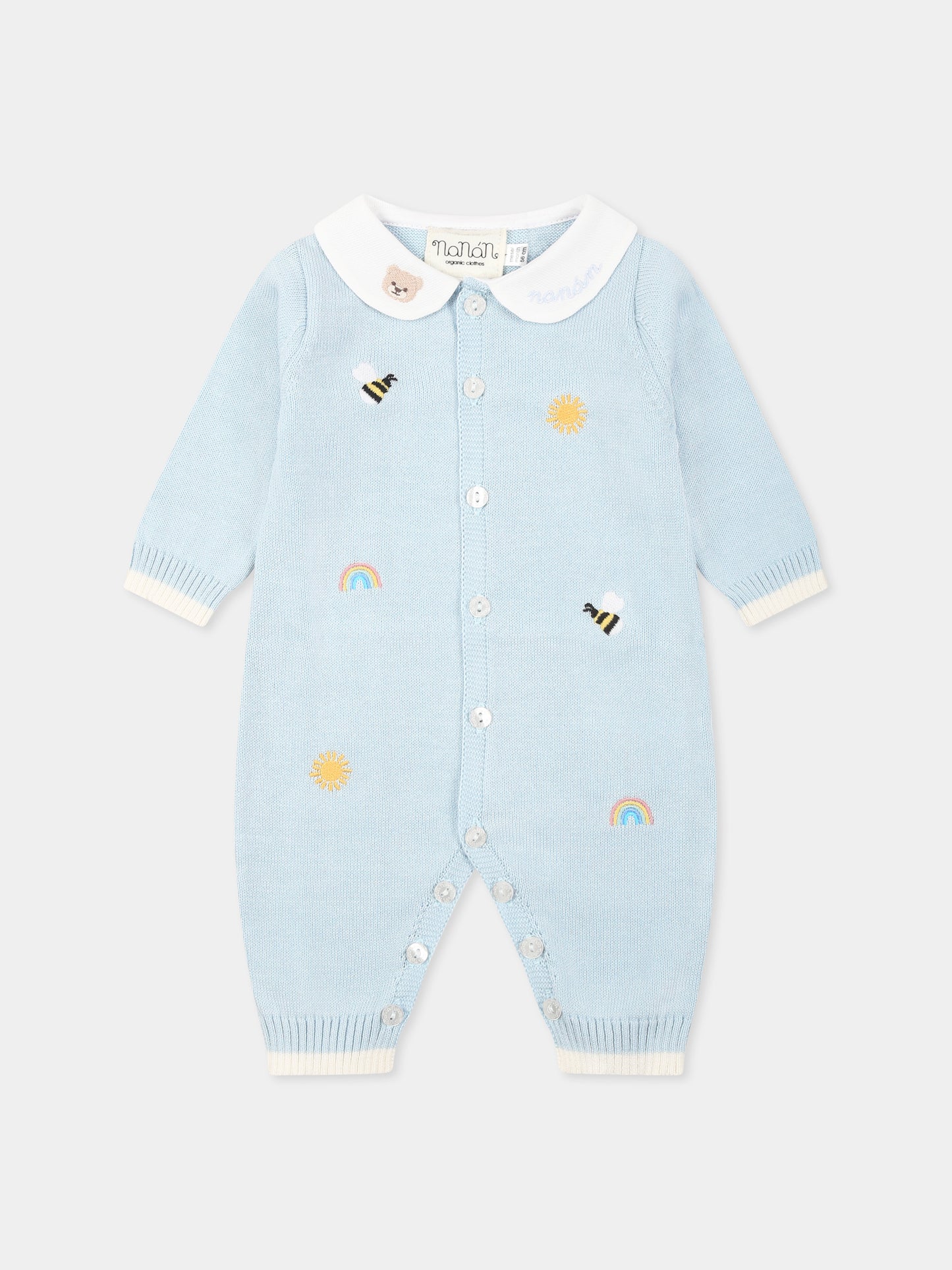Light blue babygrow for baby boy with bees