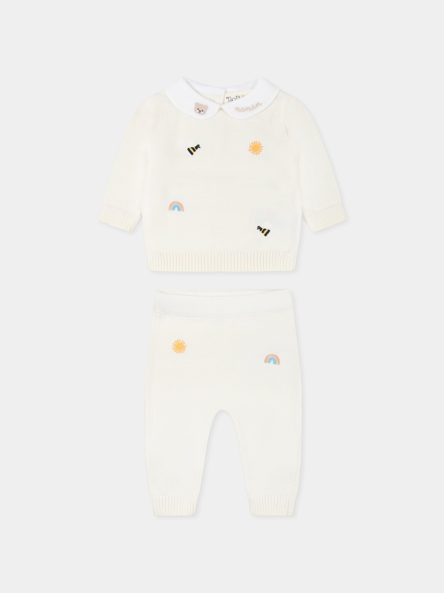 Completo nascita avorio per neonati con api e logo,Nanán,E25003B