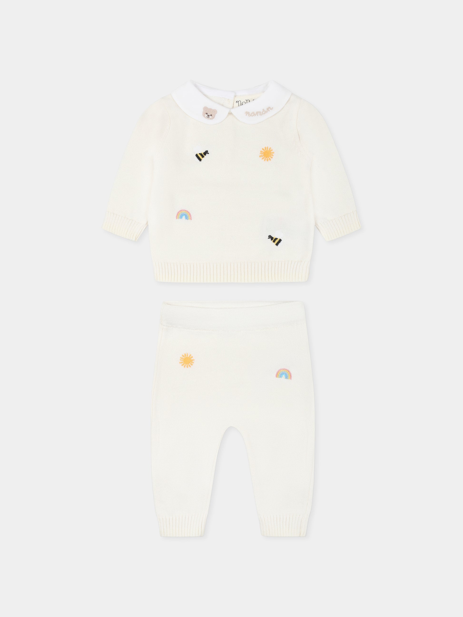 Completo nascita avorio per neonati con api e logo,Nanán,E25003B