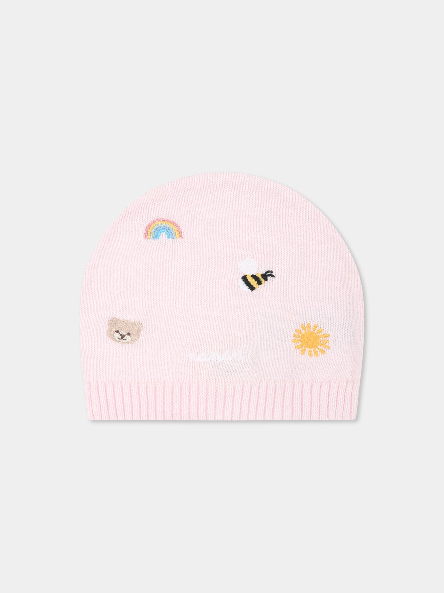Cappello rosa per neonata con ape e arcobaleno,Nanán,E25006R