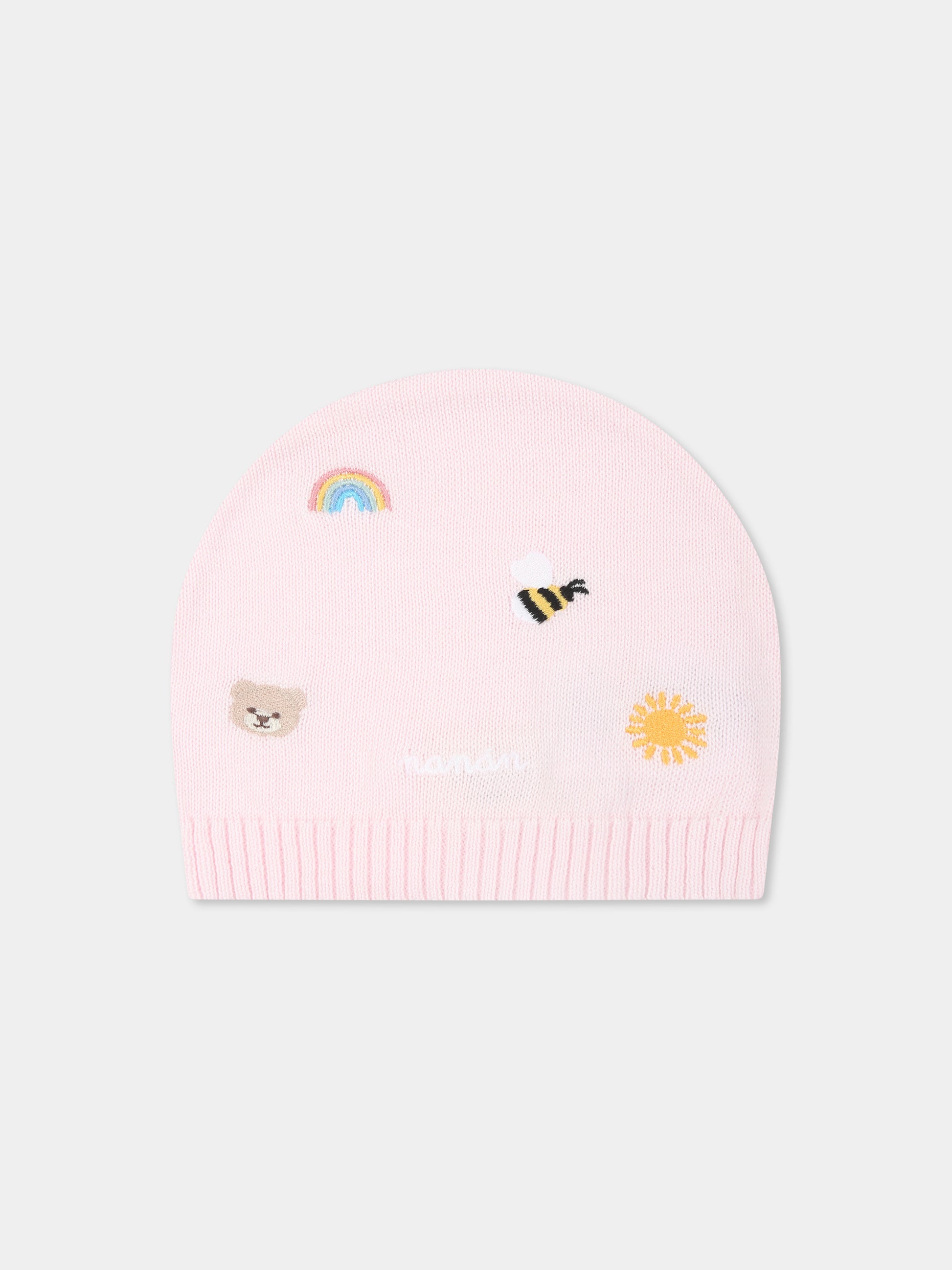 Cappello rosa per neonata con ape e arcobaleno,Nanán,E25006R