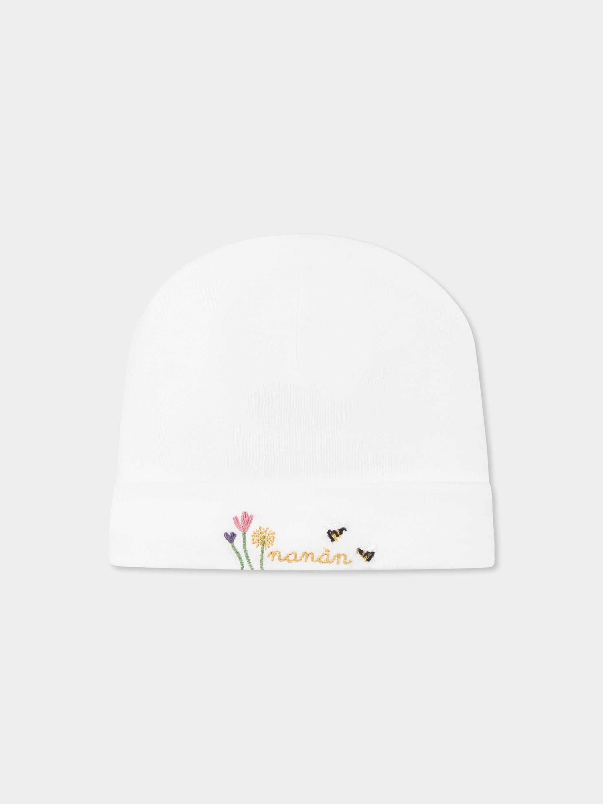 Cappello bianco per neonata con api e logo,Nanán,E25406B