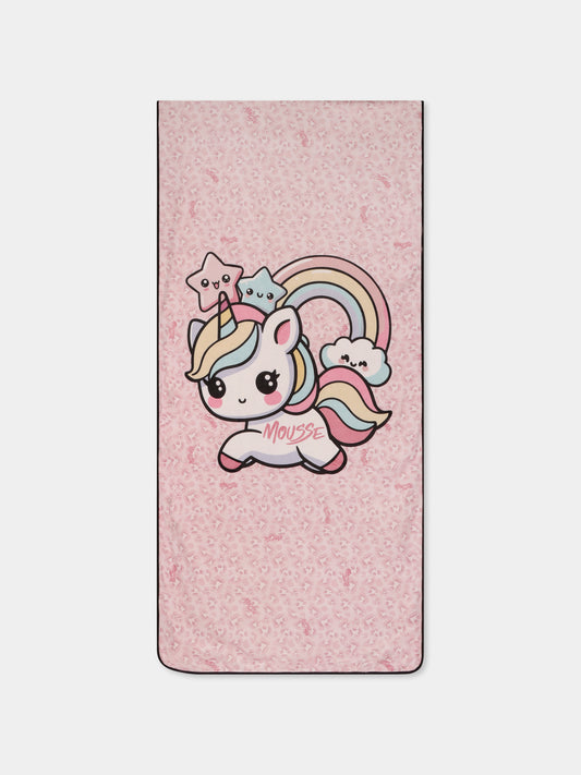 Telo mare rosa per bambina con unicorno e logo,Mousse Kids,SKTM372