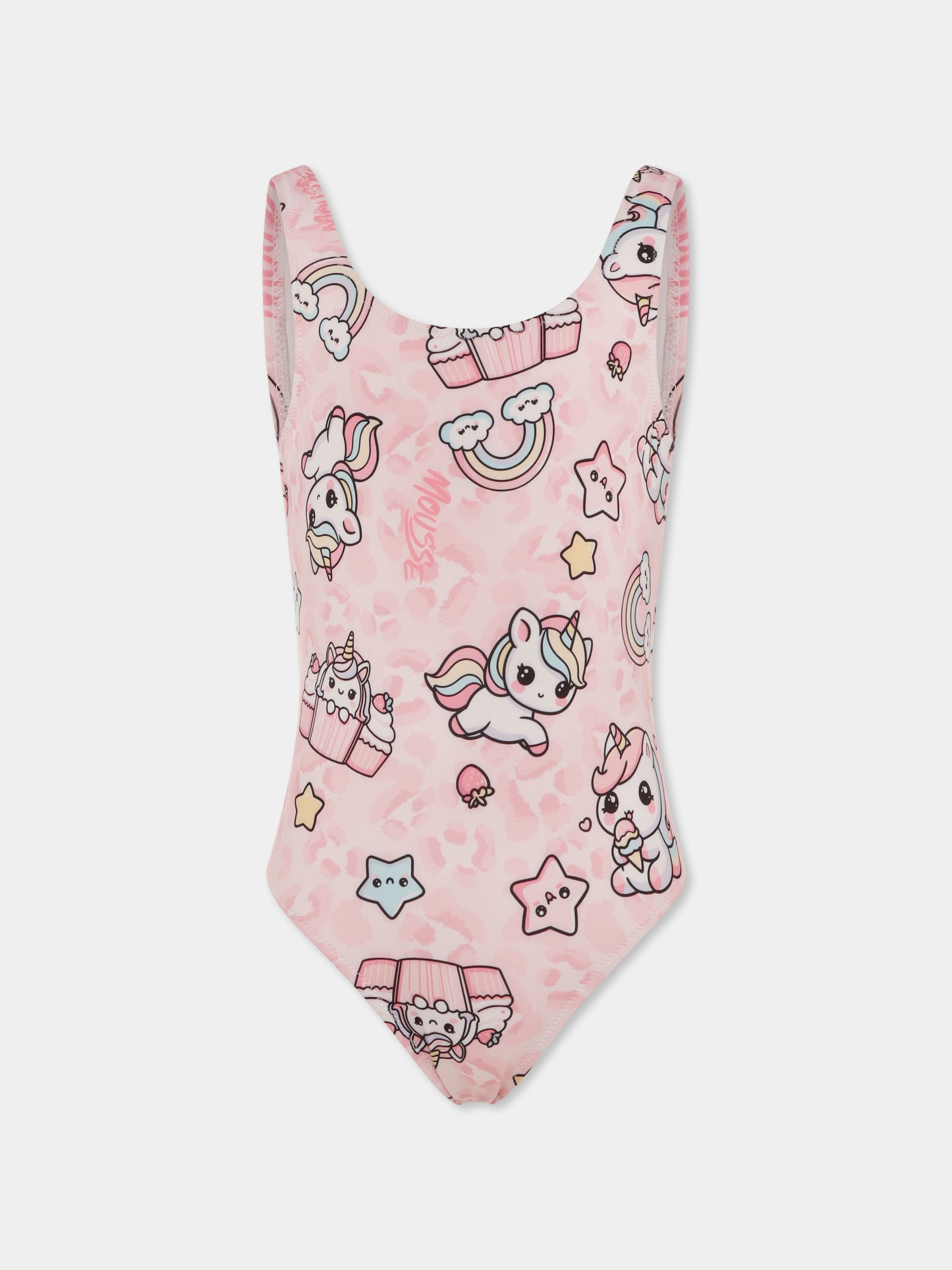 Pink swimsuit for girl with unicorn