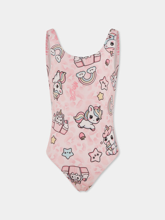 Pink swimsuit for girl with unicorn