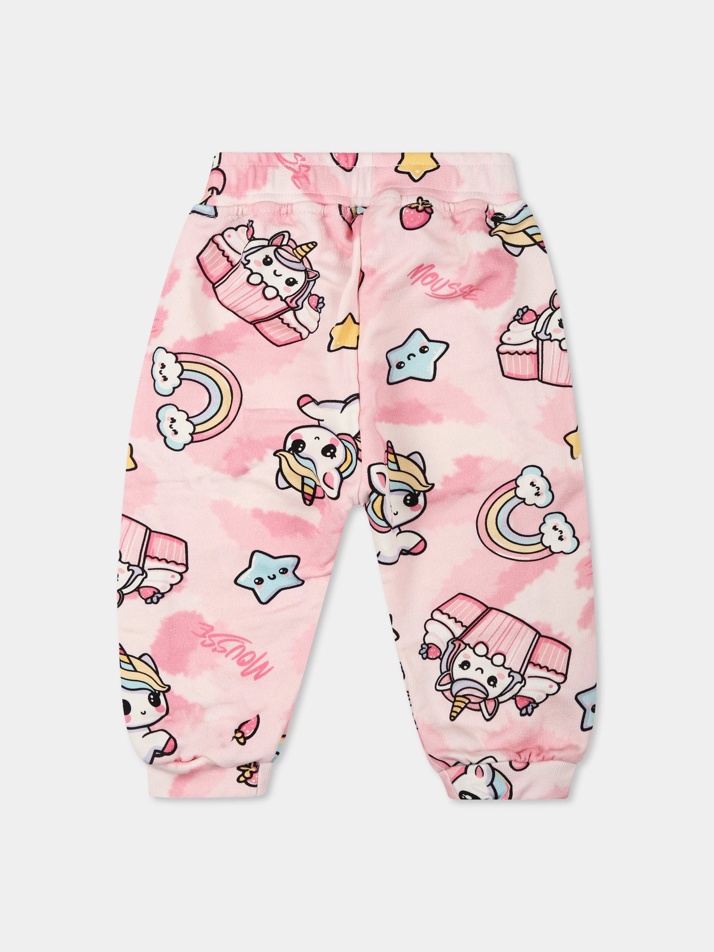 Pantaloni rosa per neonata con unicorno all over,Mousse Kids,SKNP372