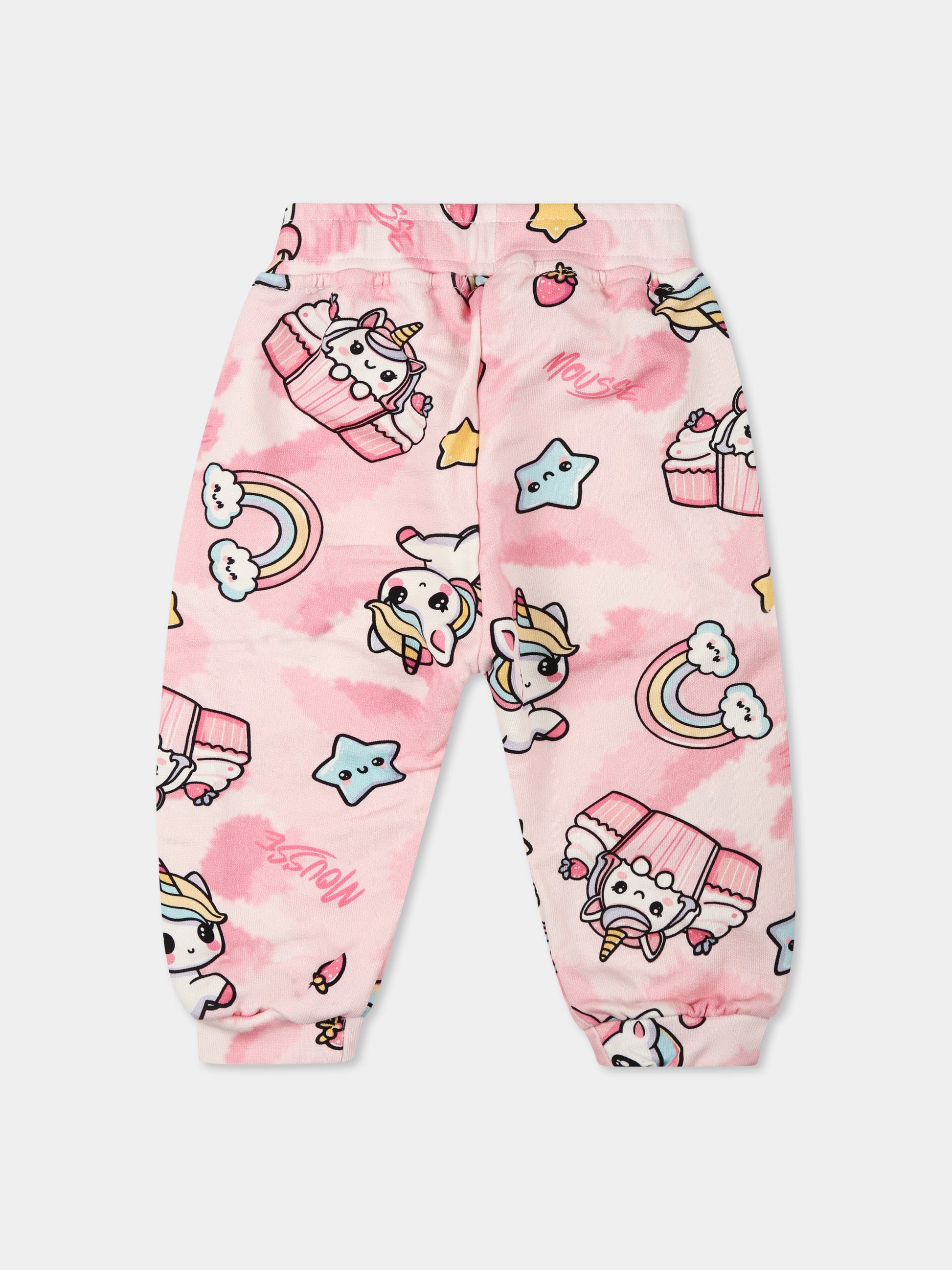 Pantaloni rosa per neonata con unicorno all over,Mousse Kids,SKNP372