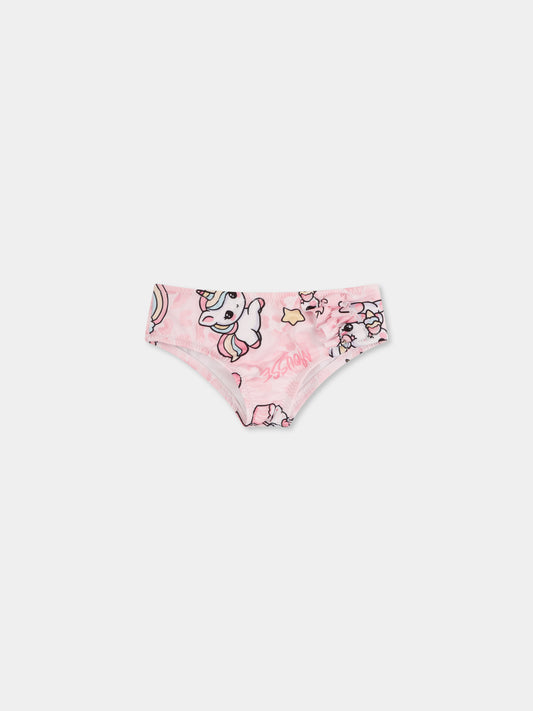 Pink swim brief for baby girl with unicorn
