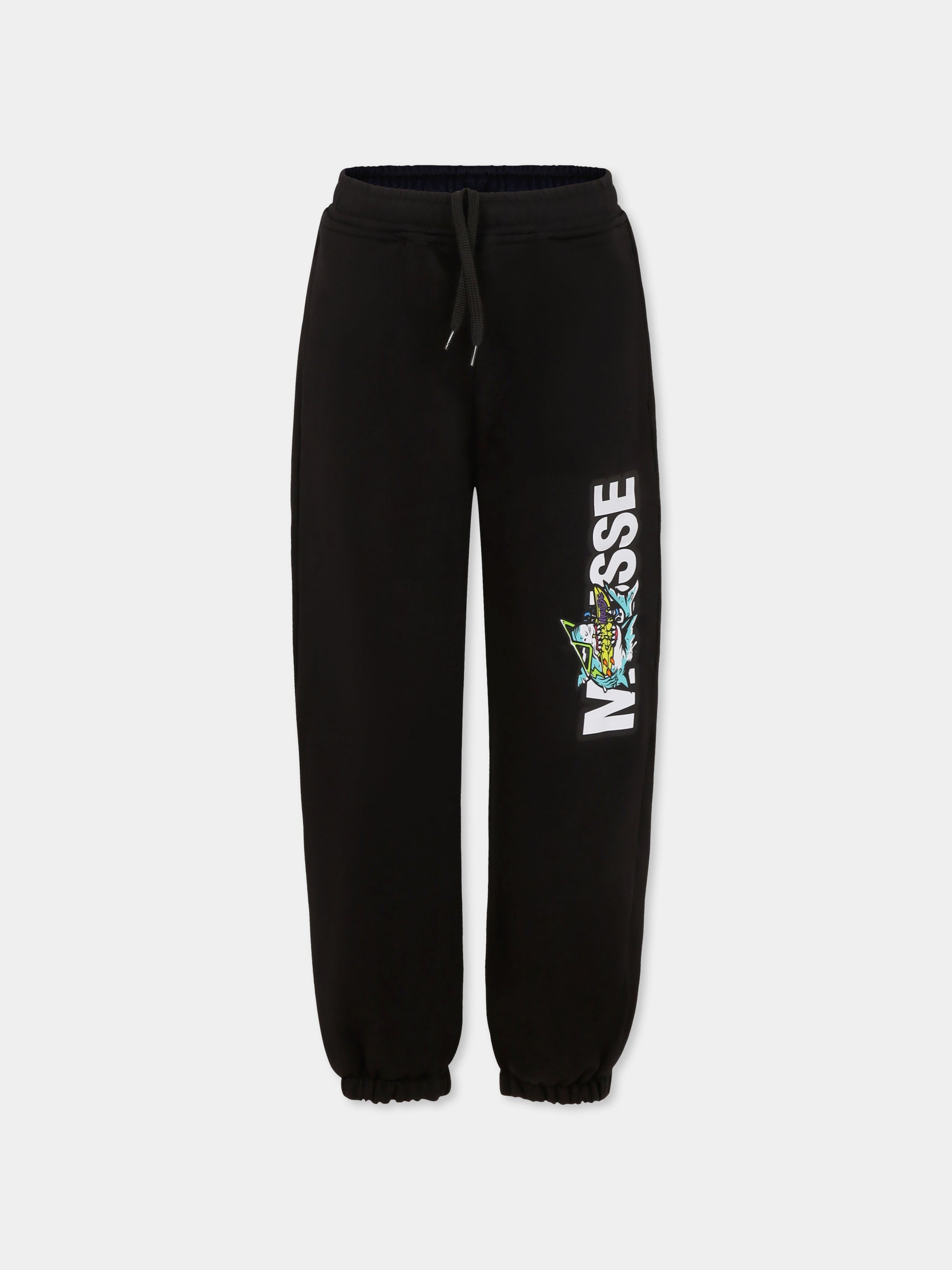 Pantaloni neri per bambino con logo,Mousse Kids,SKPC382B