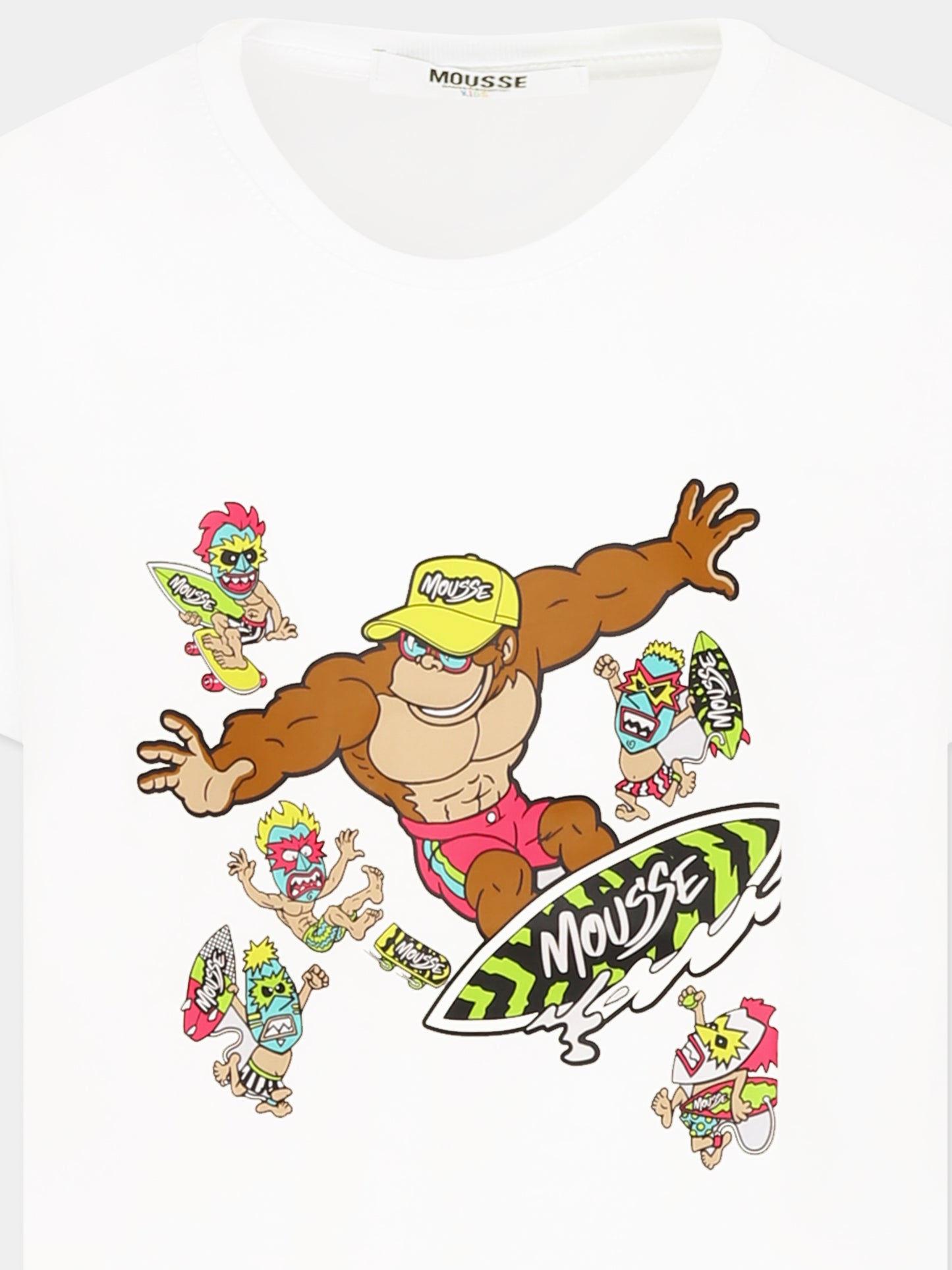 T-shirt bianca per bambino con scimmia e mostrimaori,Mousse Kids,SKTS383W
