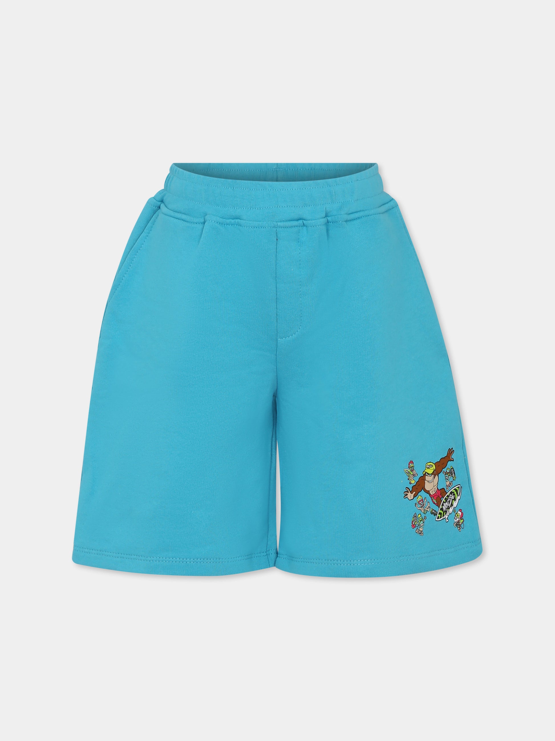 Shorts verdi per bambino con scimmia e mostri maori,Mousse Kids,SKBF383E