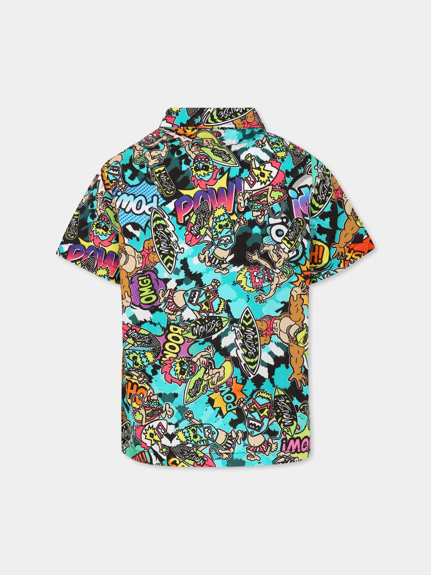 Camicia multicolor per bambino con scimmia e mostri maori all over,Mousse Kids,SKMP383