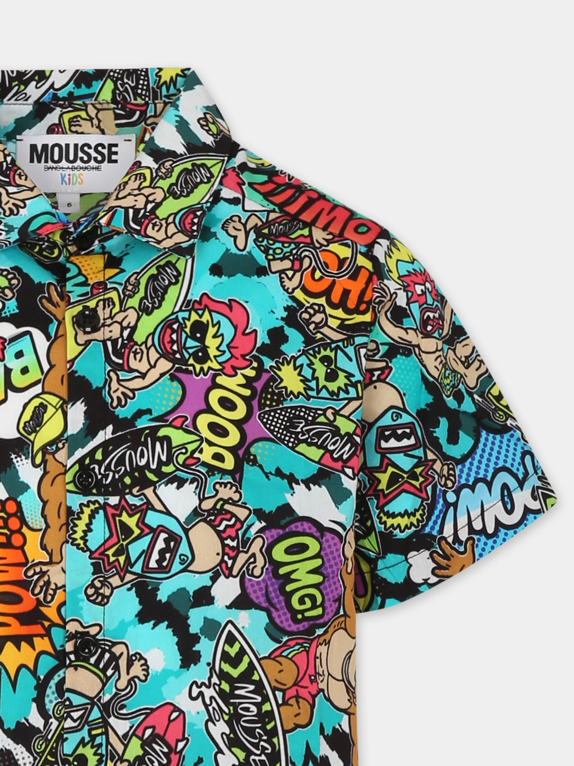 Camicia multicolor per bambino con scimmia e mostri maori all over,Mousse Kids,SKMP383