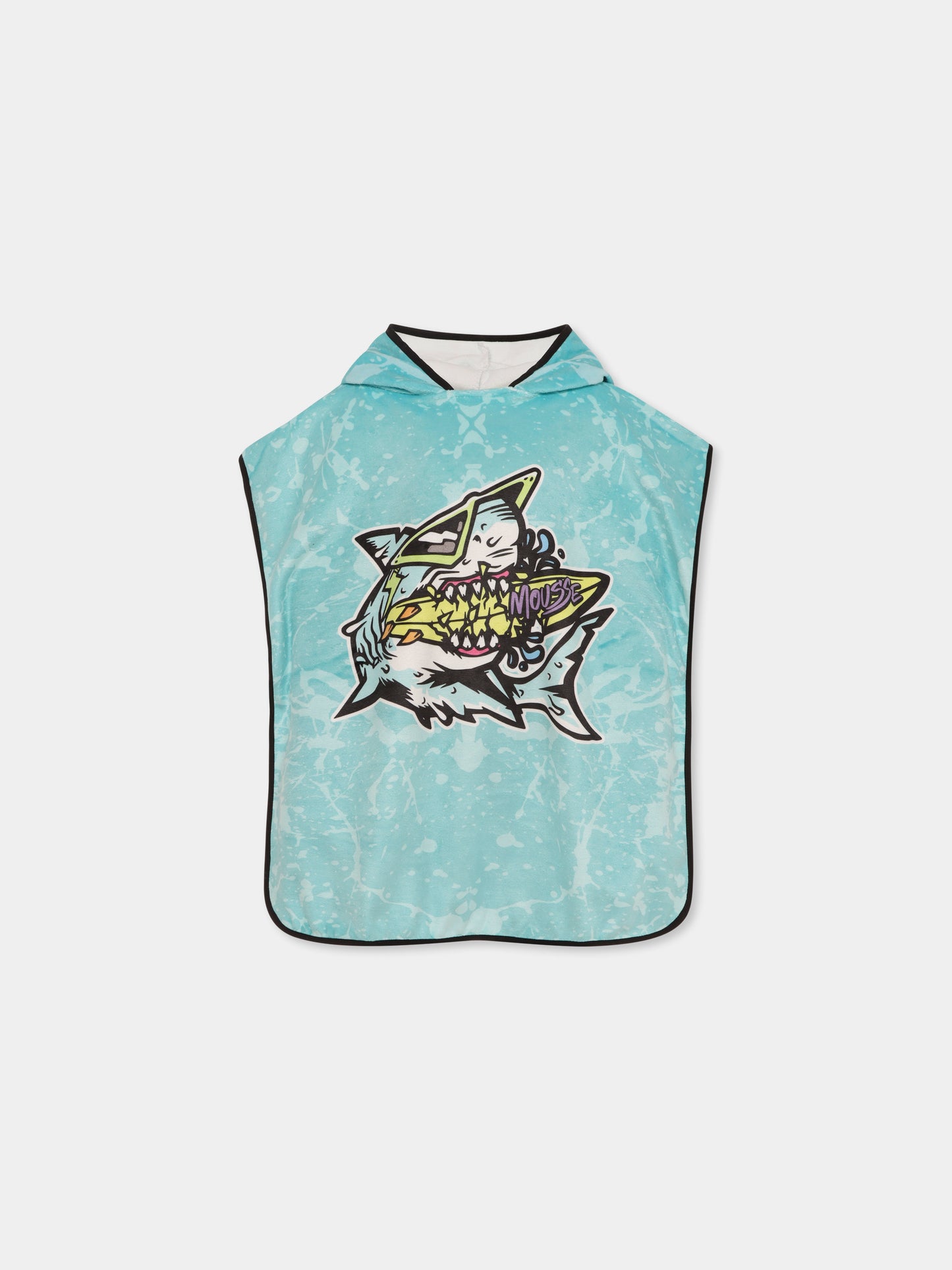 Accappatoio celeste per bambino con squalo e logo,Mousse Kids,SKPH382