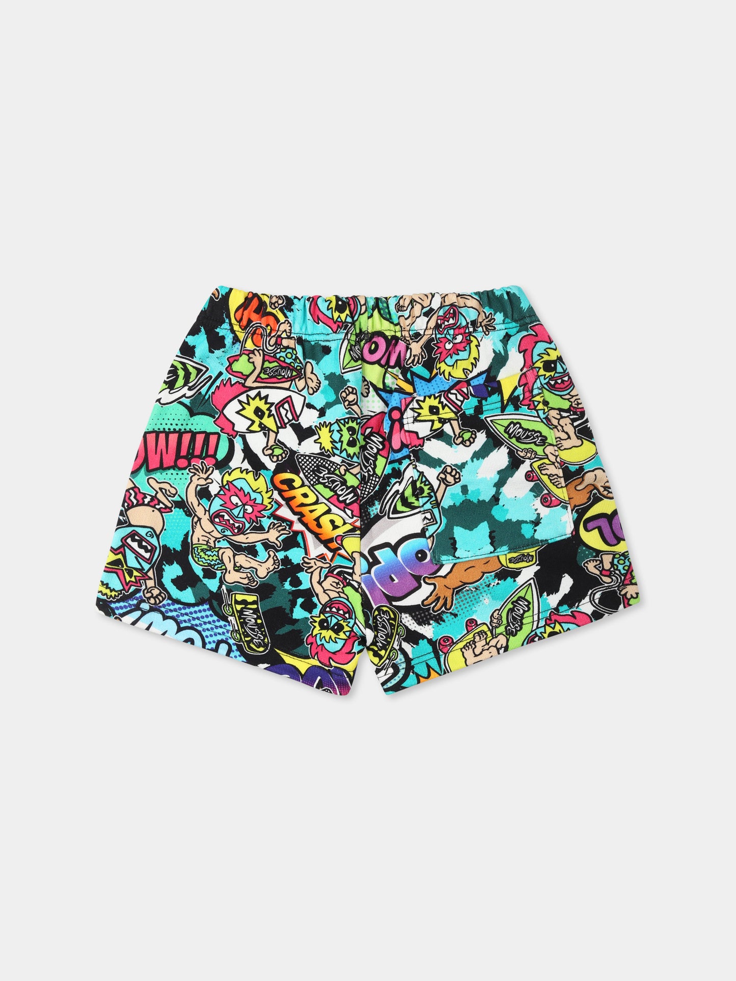 Shorts multicolor per neonato con scimmia e mostri maori,Mousse Kids,SKNBF383
