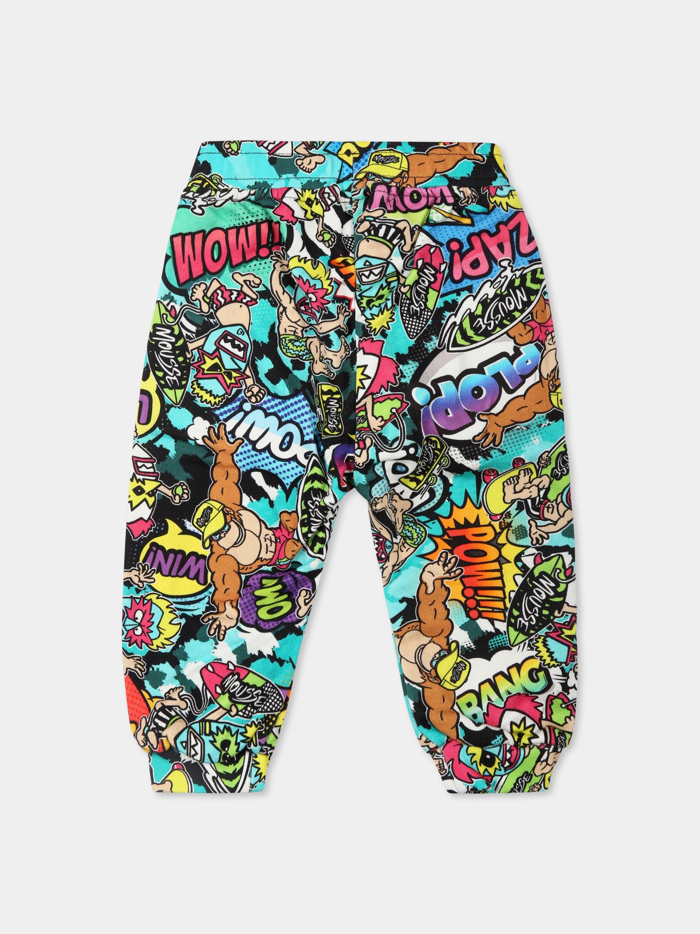 Pantaloni multicolor per neonato con scimmia e mostri maori,Mousse Kids,SKNP383