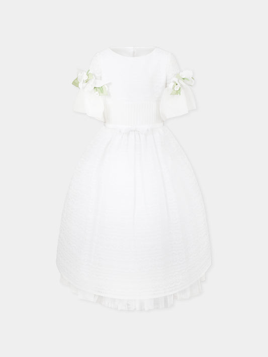 Vestito bianco per bambina con applicazioni floreali,Raffaella,ABITO PONZA C/BUSTINO