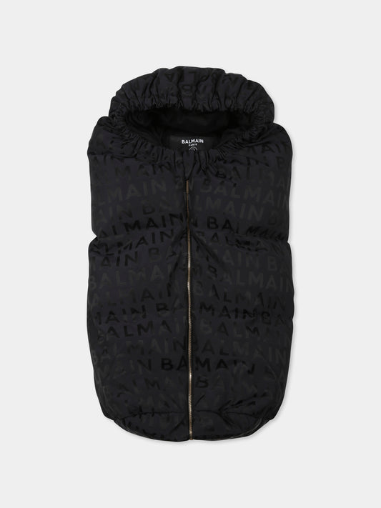 Sacco nanna nero per neonati con logo all over,Balmain Kids,BT0520 B0056 930