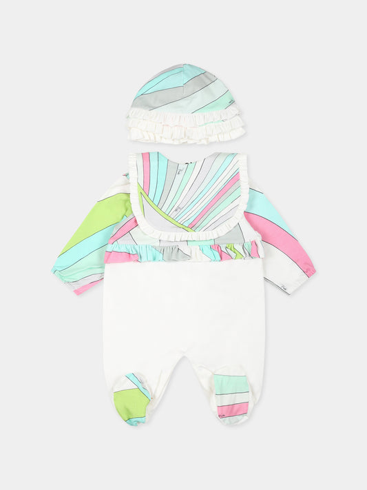 Set bianco per neonata con stampa marmo,Emilio Pucci Junior,PTB030 J0311 631MC