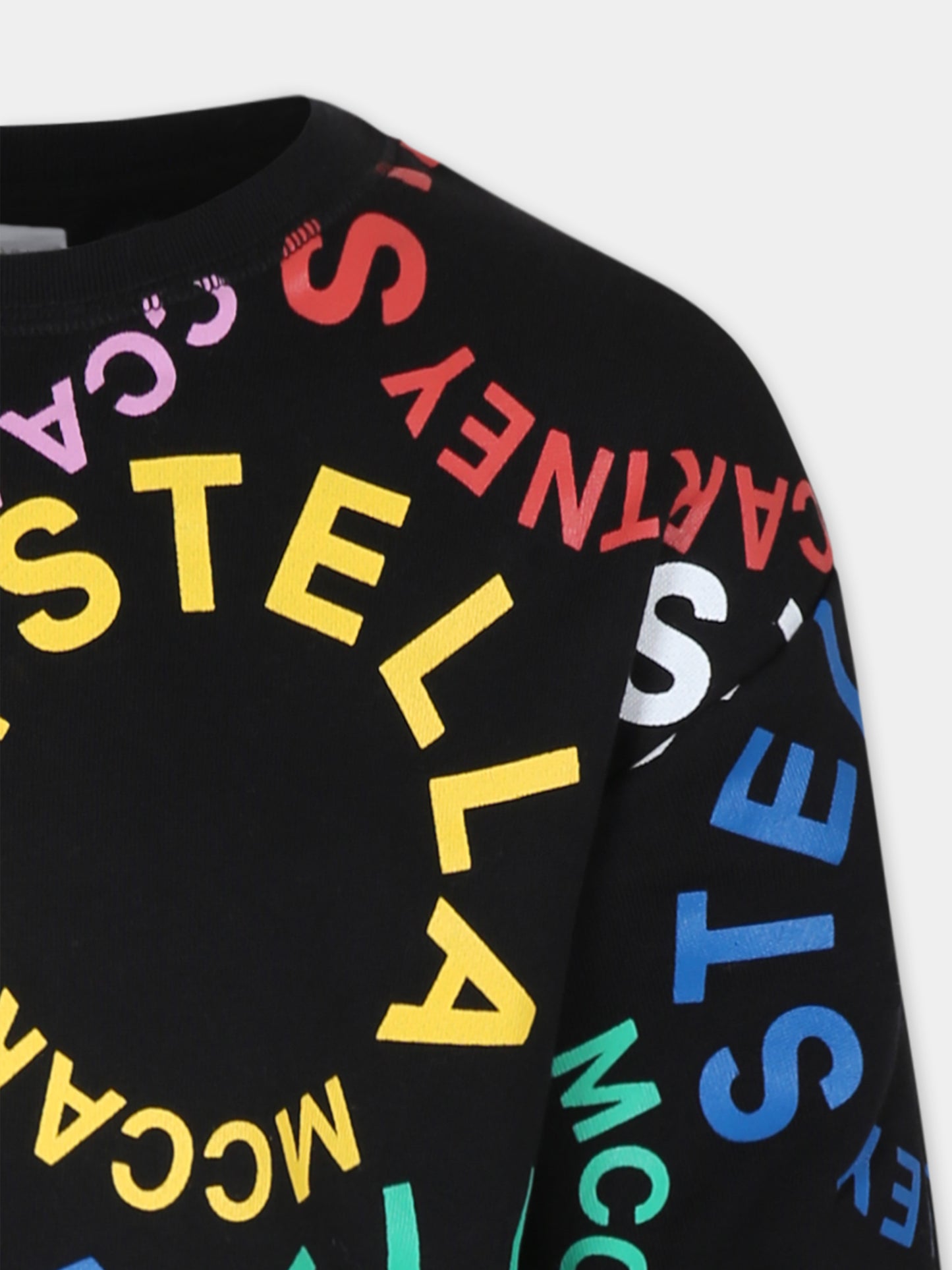 Felpa crop nera per bambina con logo all over,Stella Mccartney Kids,TT4C30 Z1333 930MC