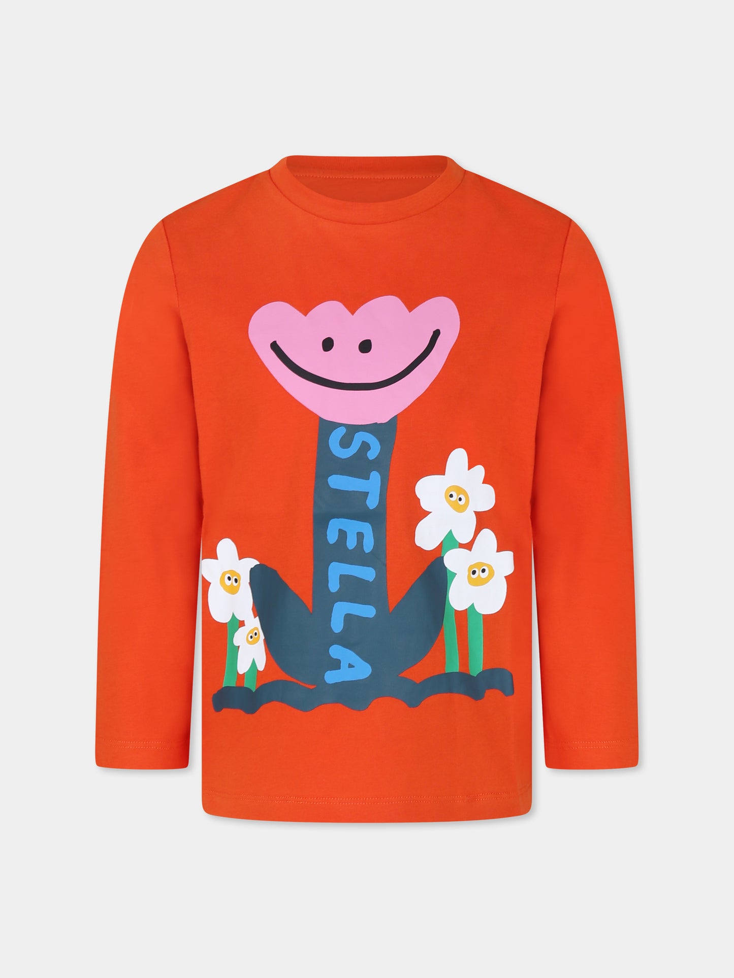 T-shirt arancione per bambina con fiori,Stella Mccartney Kids,TT8C00 Z0434 437