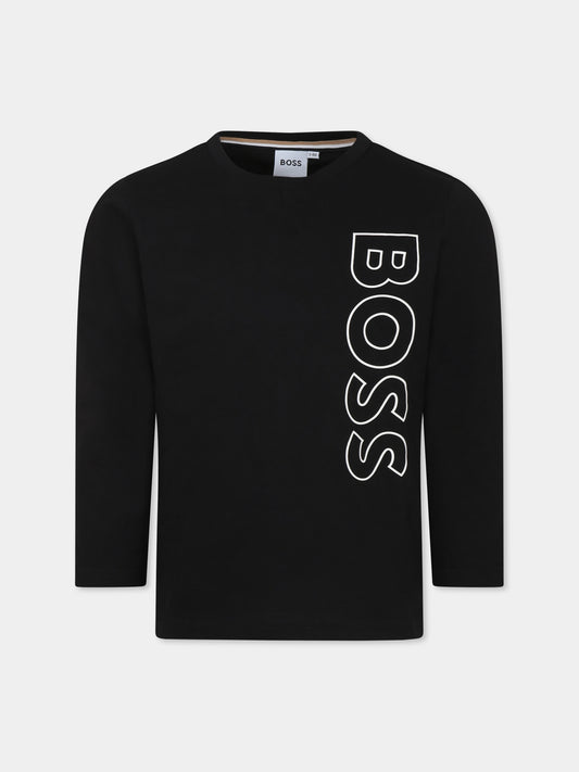 T-shirt nera per bambino con logo,Boss,J25O68 09B