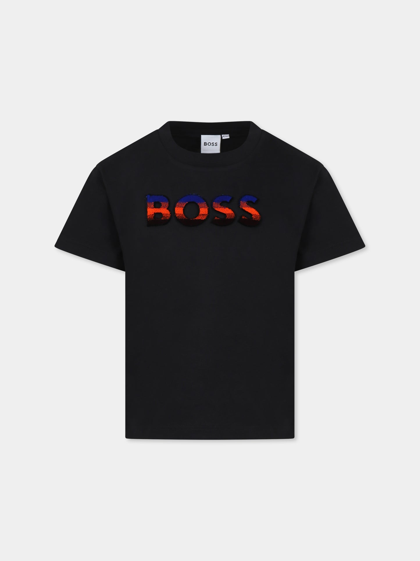 T-shirt nera per bambino con logo,Boss,J25O77 09B