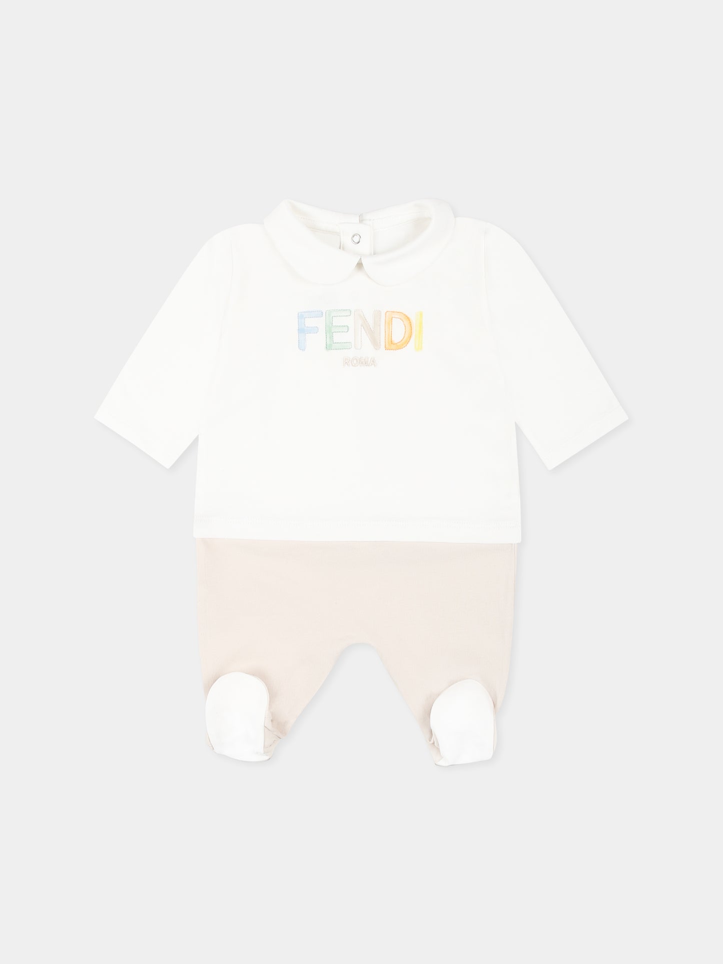 Beige babygrow set for babykids with logo