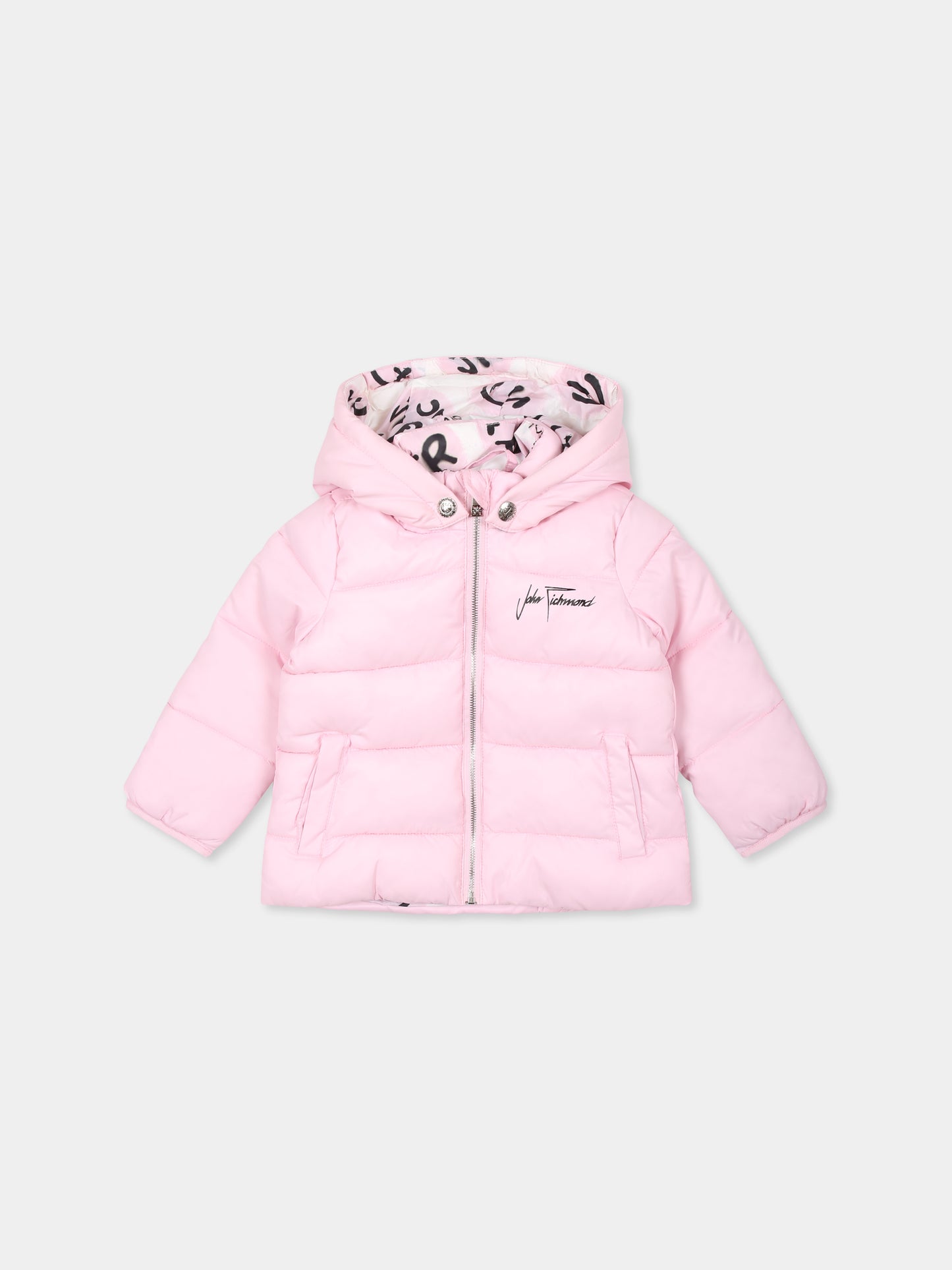 Piumino rosa per bambina con logo,Richmond,RIA24002PI PINK LIGHT