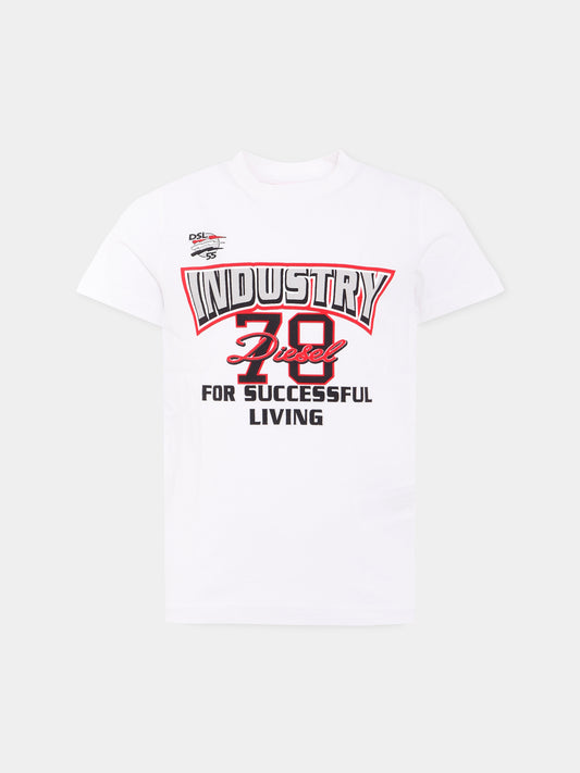 T-shirt bianca per bambino con stampa Industry Diesel 78,Diesel,J01970 KYAUN K100