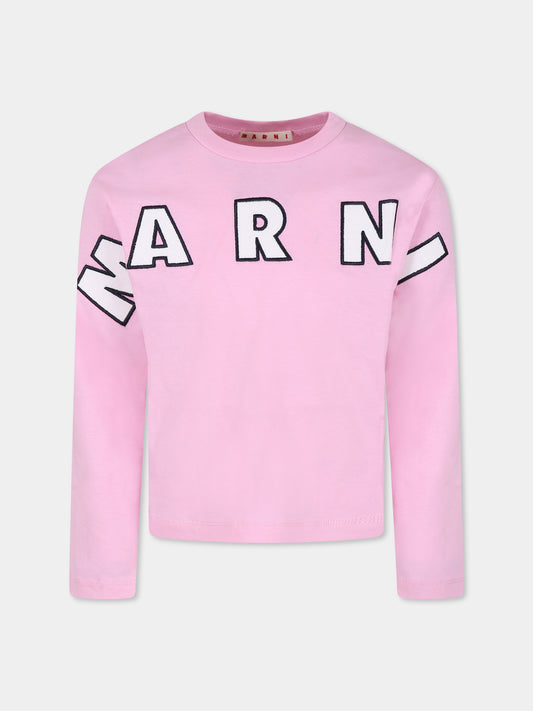 T-shirt rosa per bambina con logo,Marni Kids,M01263 M00RF MT252F 0M345