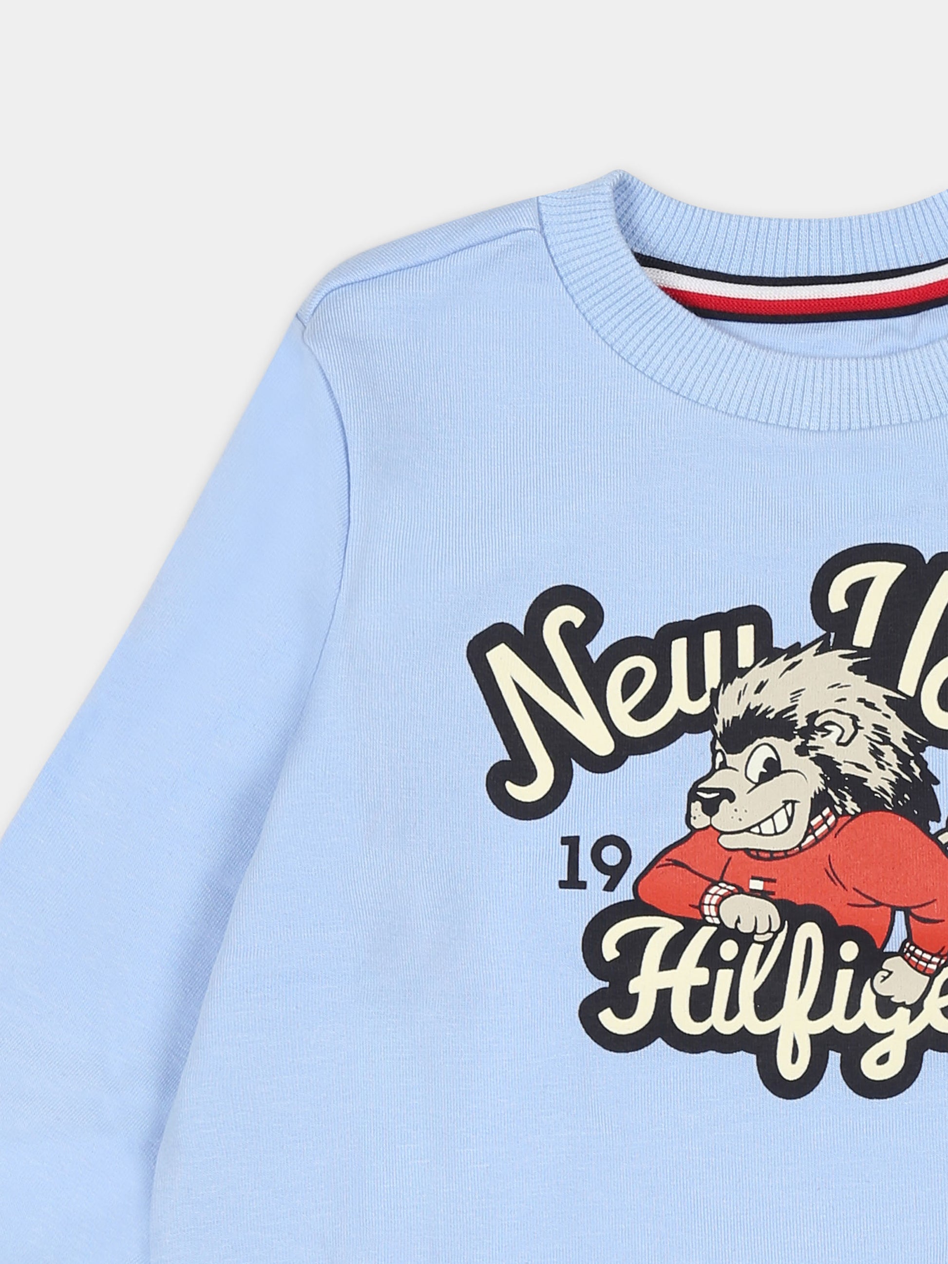 Felpa celeste per neonato con logo e riccio,Tommy Hilfiger Junior,KN0KN01845 C1Z