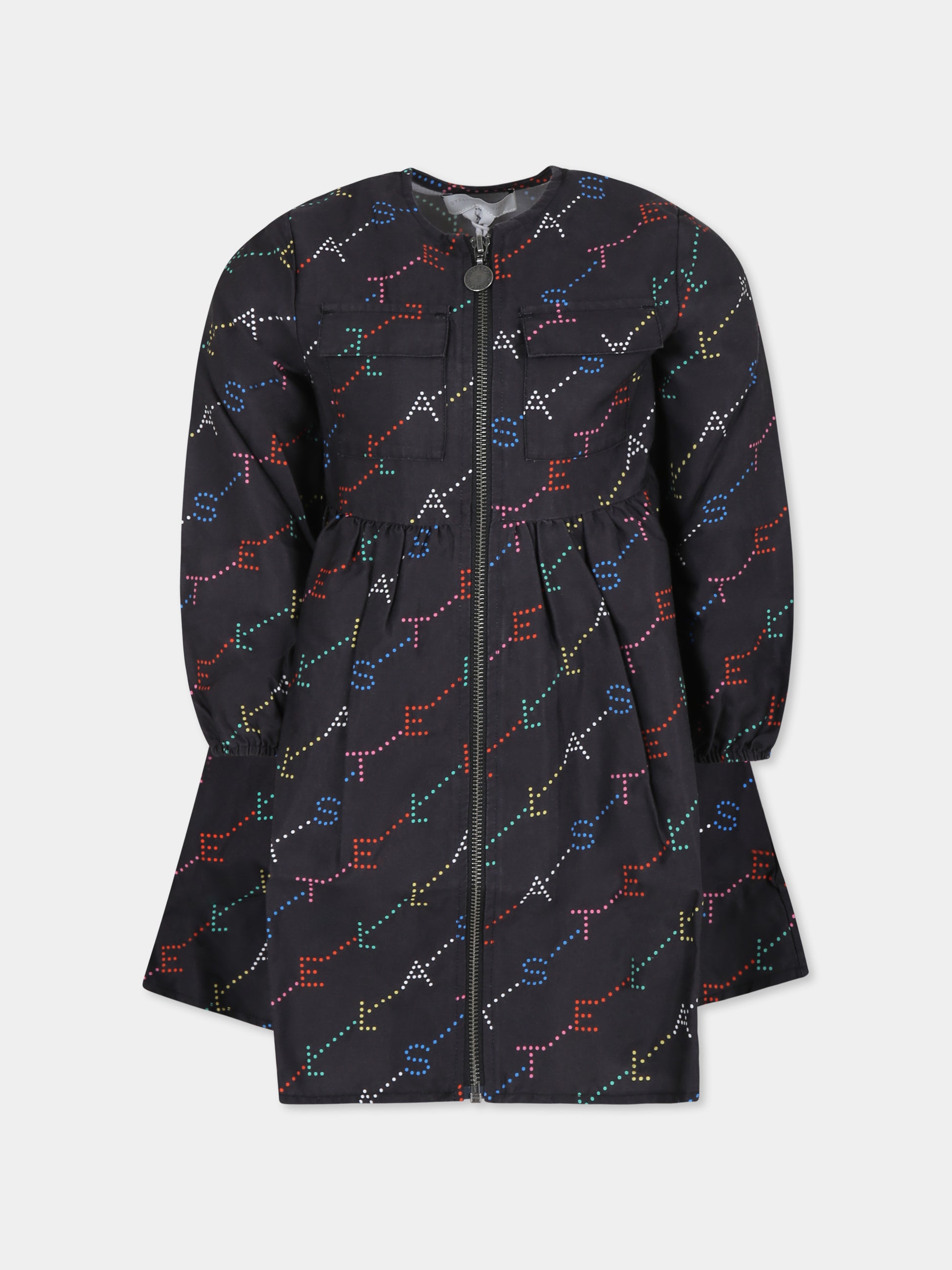 Vestito nero per bambina con logo all over,Stella Mccartney Kids,TV1D70 Z2068 930MC