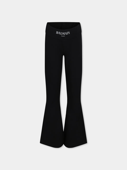 Leggings neri per bambina con logo,Balmain Kids,BV6B29 Z2389 930BC