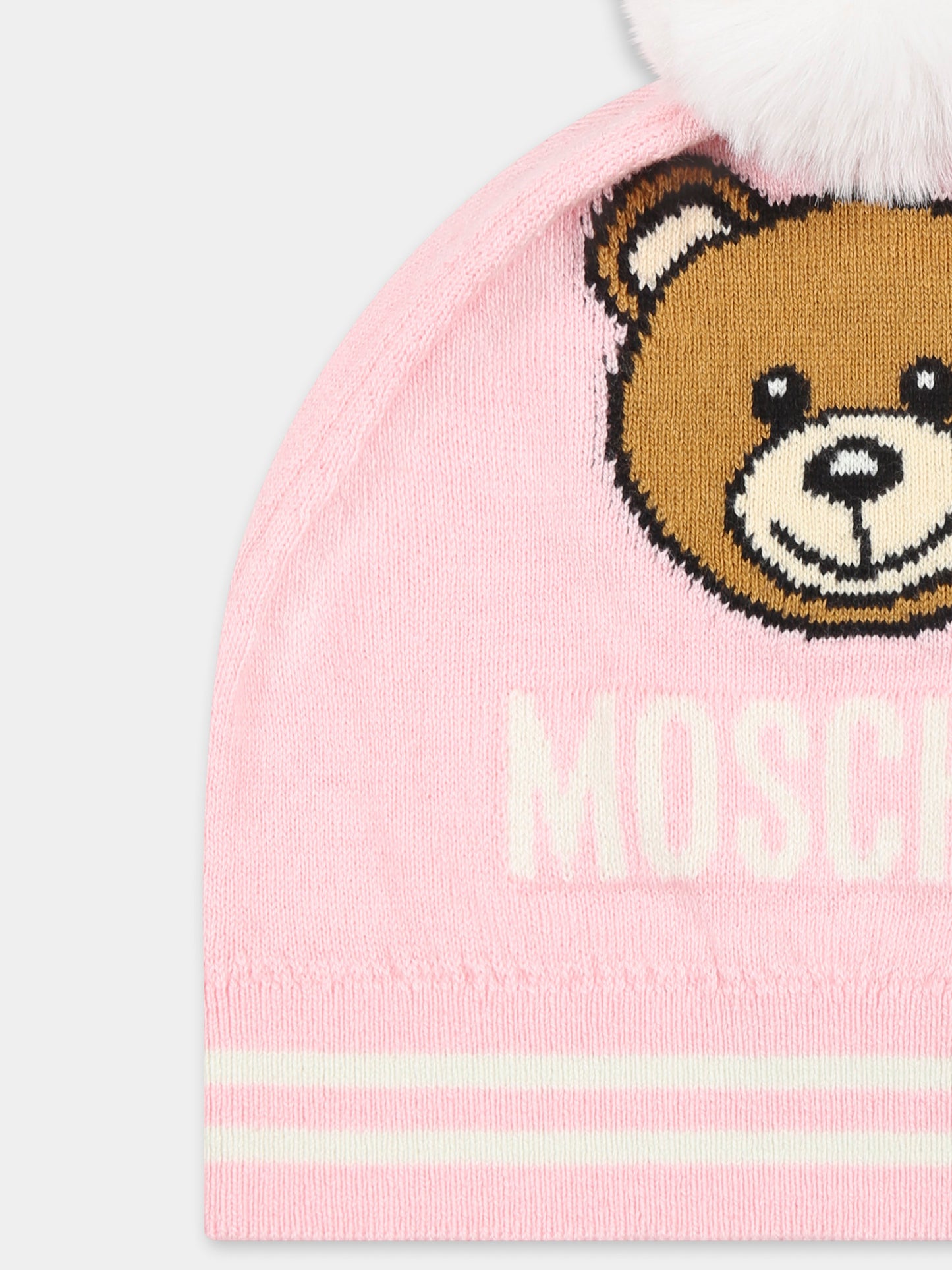 Berretto rosa per bambina con Teddy Bear,Moschino Kids,HUX02K LHE43 50209
