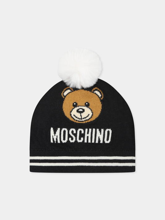 Berretto nero per bambini con Teddy Bear,Moschino Kids,HUX02K LHE43 60100