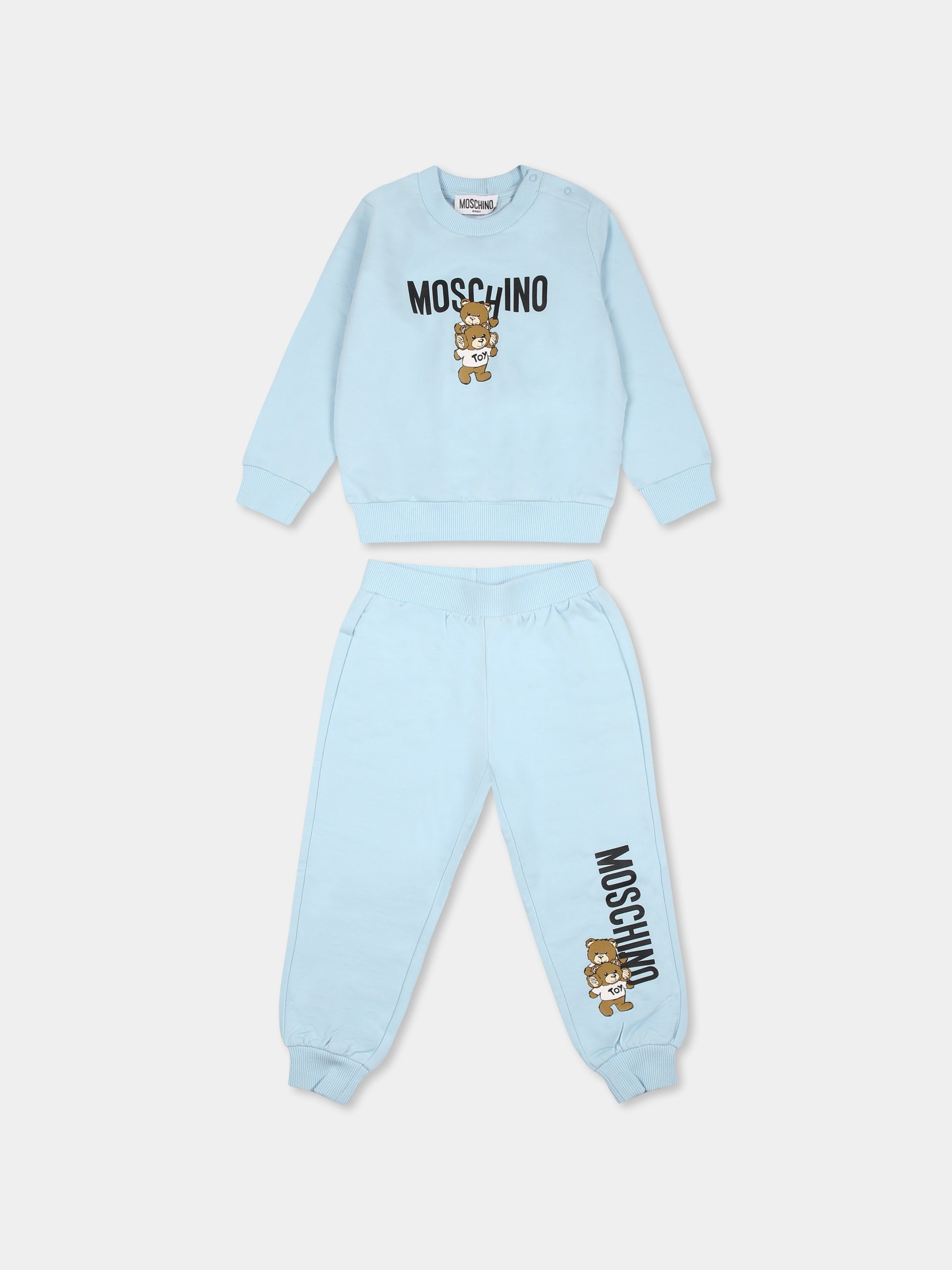 Completo celeste per neonati con due Teddy Bears,Moschino Kids,M6K02P LCA14 40304