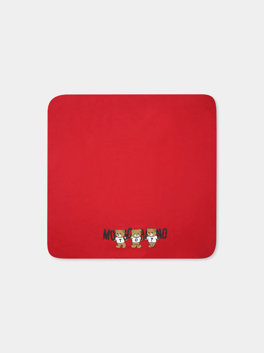 Coperta rossa per neonati con Teddy Bears,Moschino Kids,MUB00F LCA40 50307