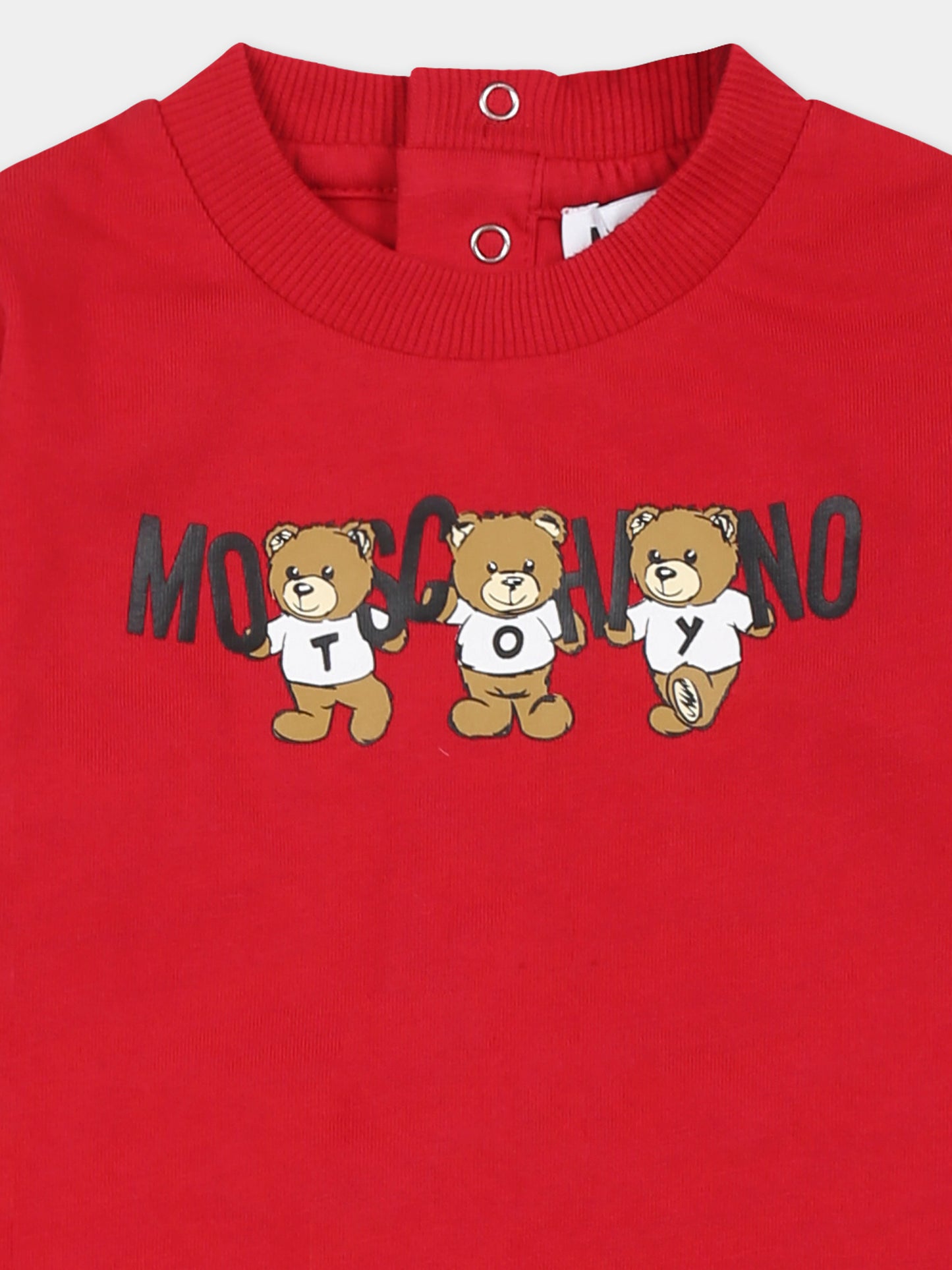 Tutina rossa per neonati con tre Teddy Bears,Moschino Kids,MUT040 LAA10 50307