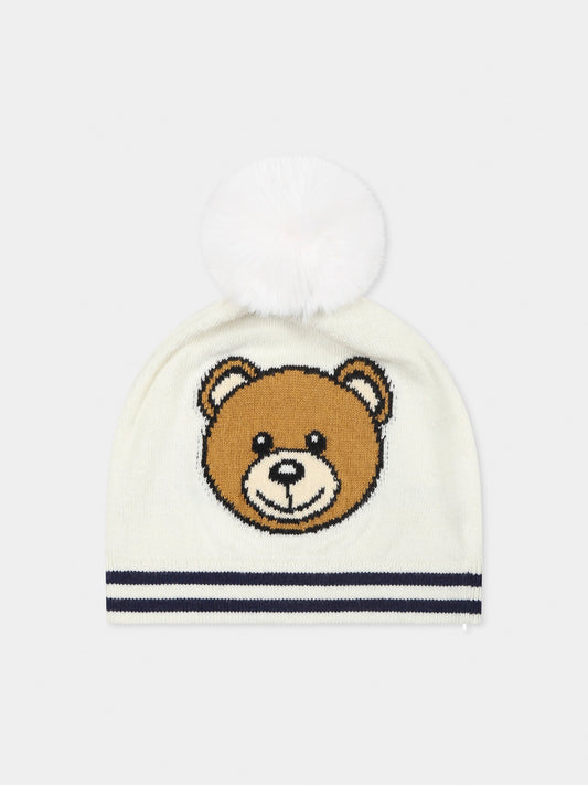 Berretto avorio per neonati con Teddy Bear,Moschino Kids,MUX04W LHE43 10063
