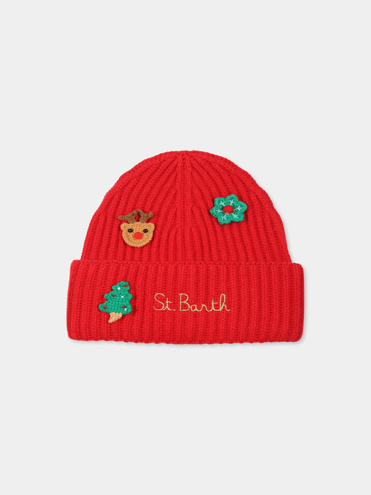 Berretto rosso per bambini con logo e ricami,Mc2 Saint Barth,WENG020 00190E