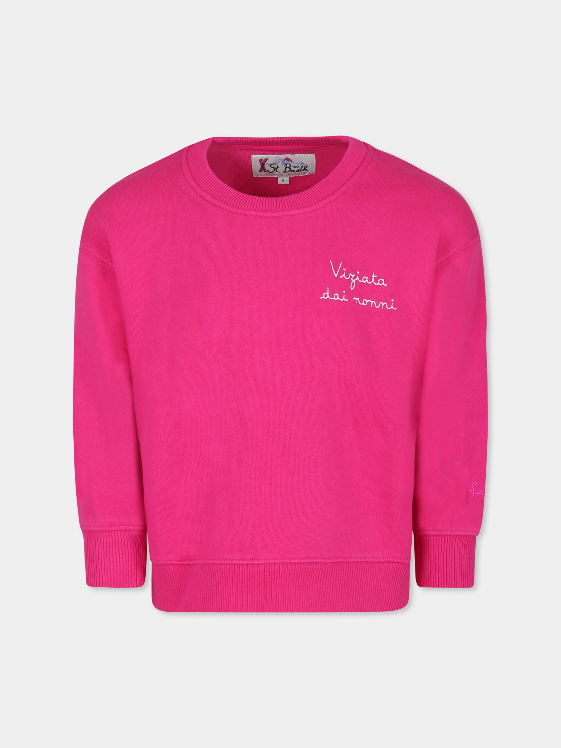 Felpa fucsia per bambina con scritta Viziata dai nonni,Mc2 Saint Barth,BRN0002 01629G