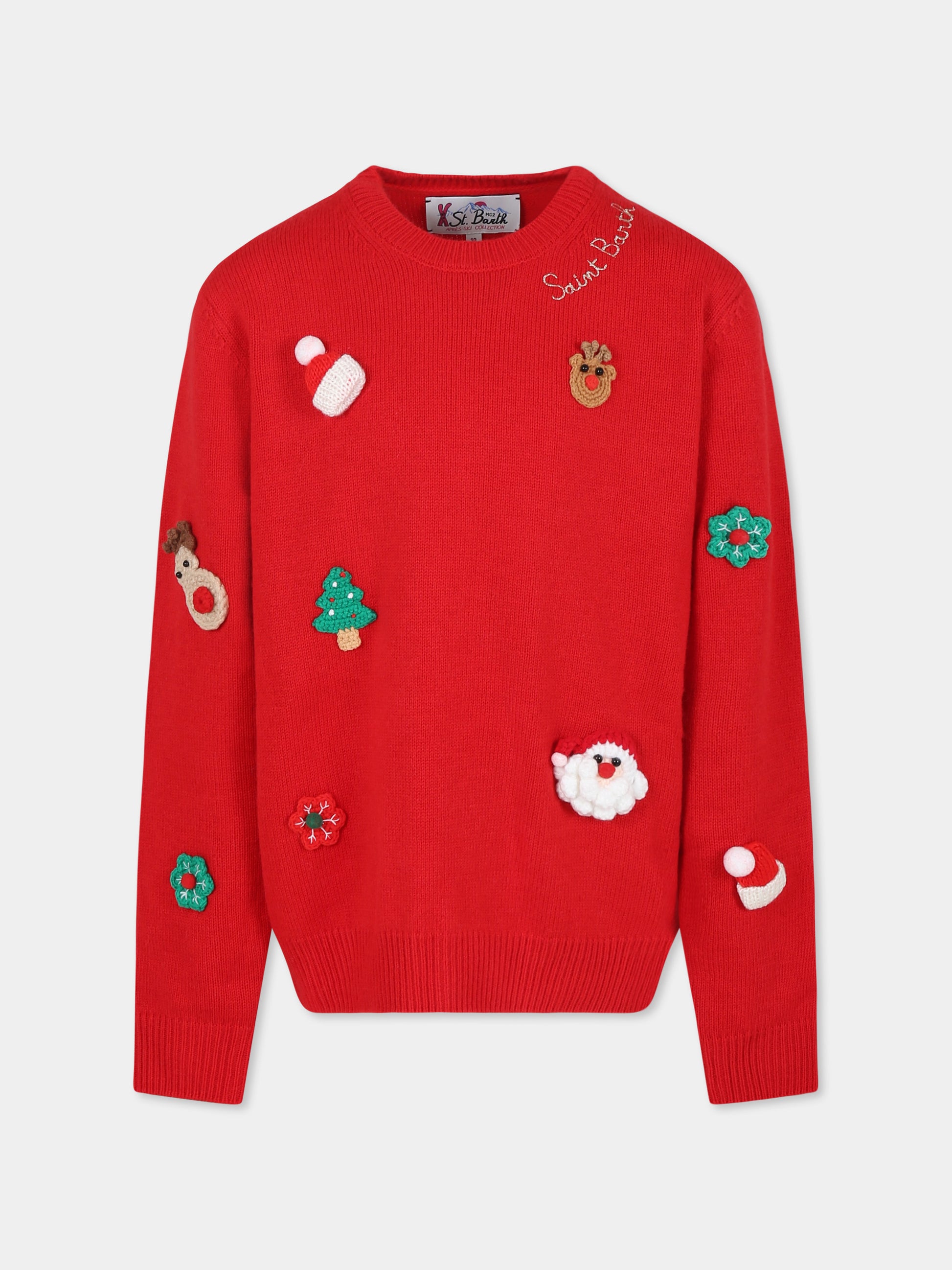 Maglione rosso per bambini con logo e ricami,Mc2 Saint Barth,PRC0003 00190E