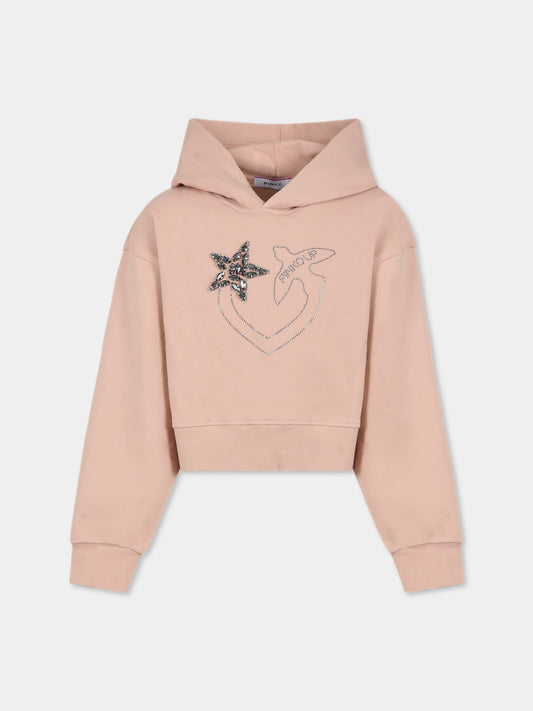 Felpa rosa per bambina con logo e strass,Pinko,F4PIJGHS057 261