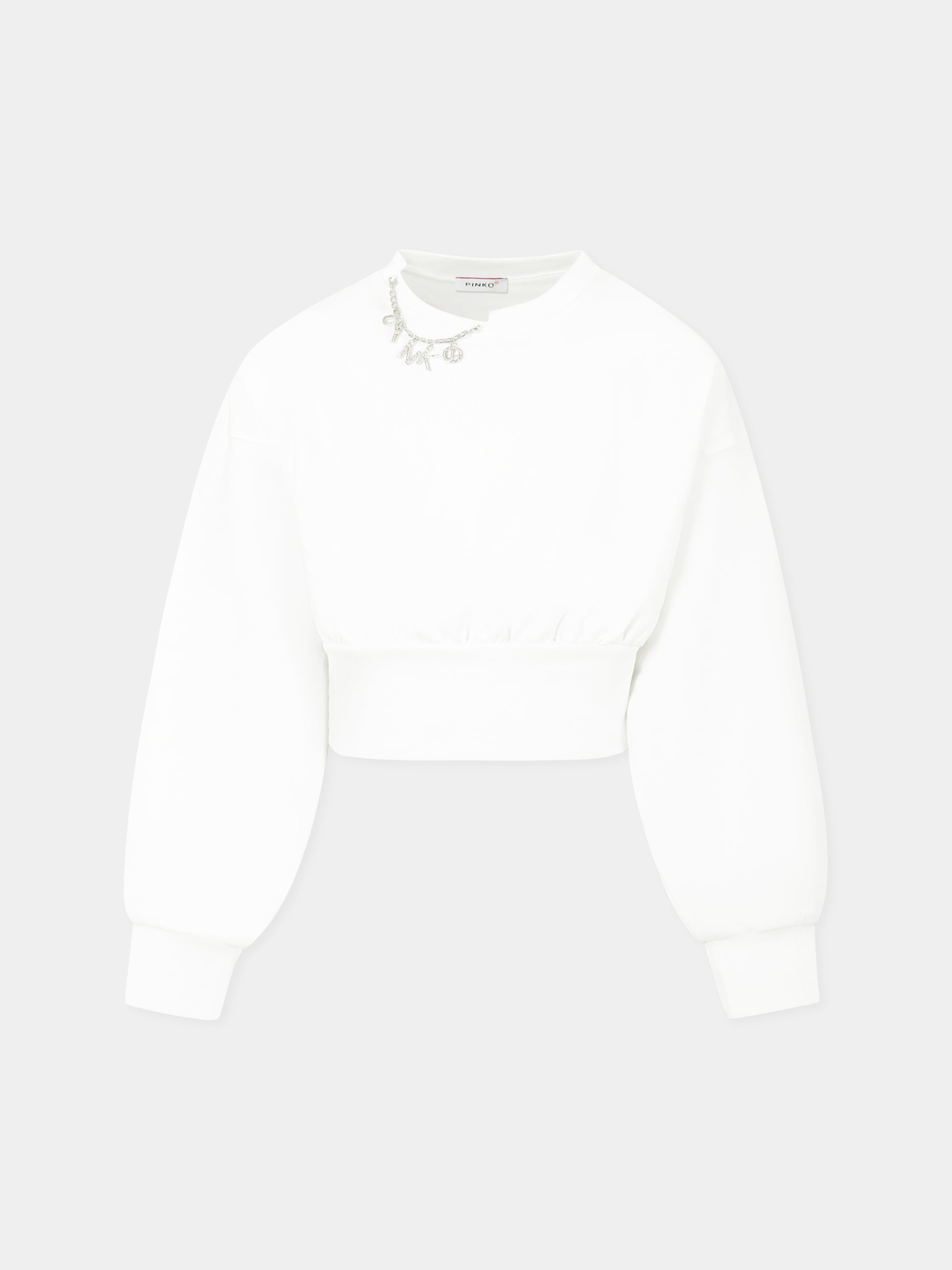 Felpa crop bianca per bambina con logo,Pinko,F4PIJGSW035 002