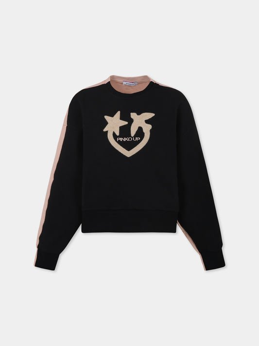 Felpa crop nera per bambina con logo,Pinko,F4PIJGSW050 110/85