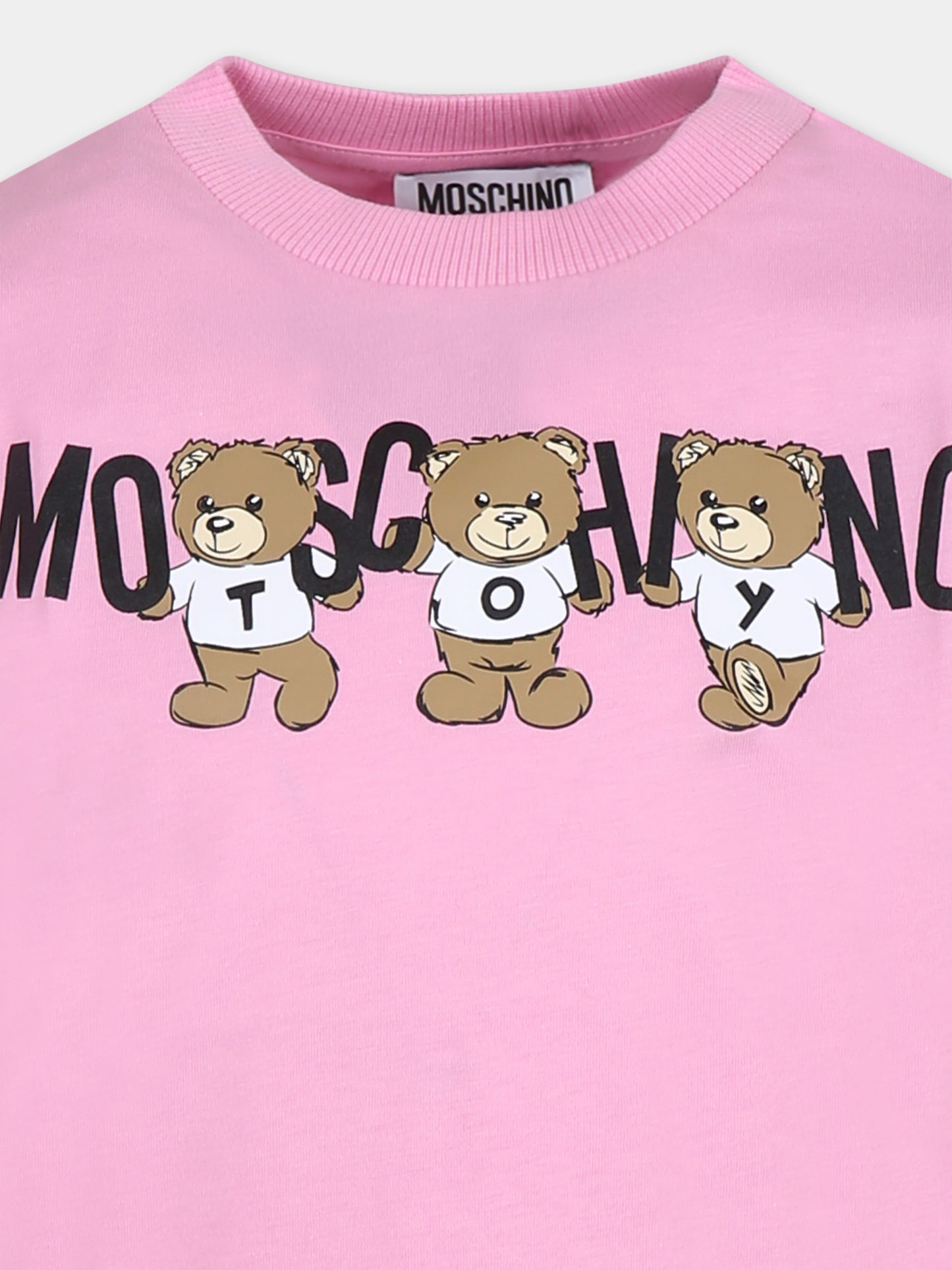 T-shirt rosa per bambina con tre Teddy Bears,Moschino Kids,H9M03R LAA10 50243