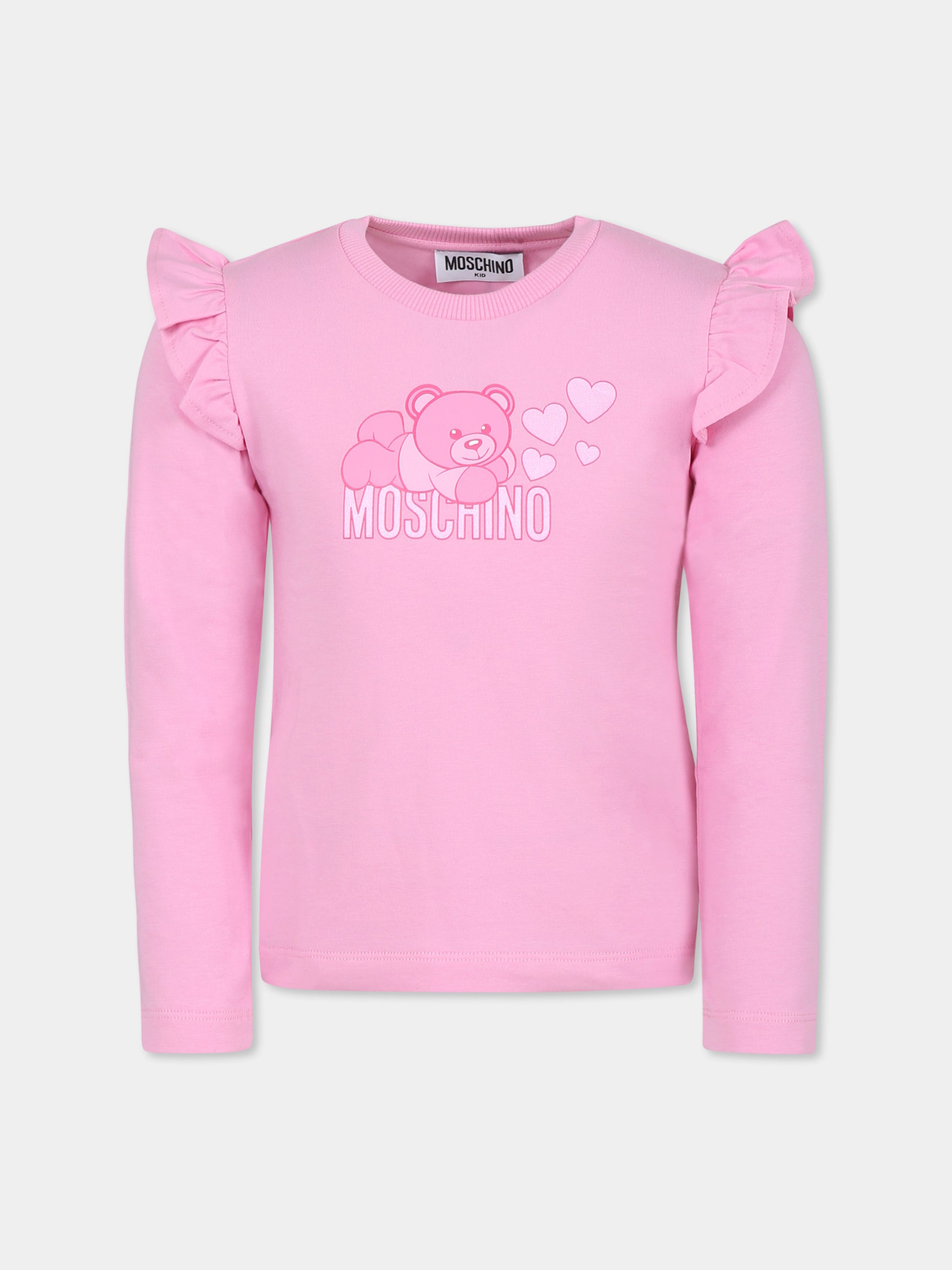 T-shirt rosa per bambina con Teddy Bear,Moschino Kids,HDO00T LBA11 50243