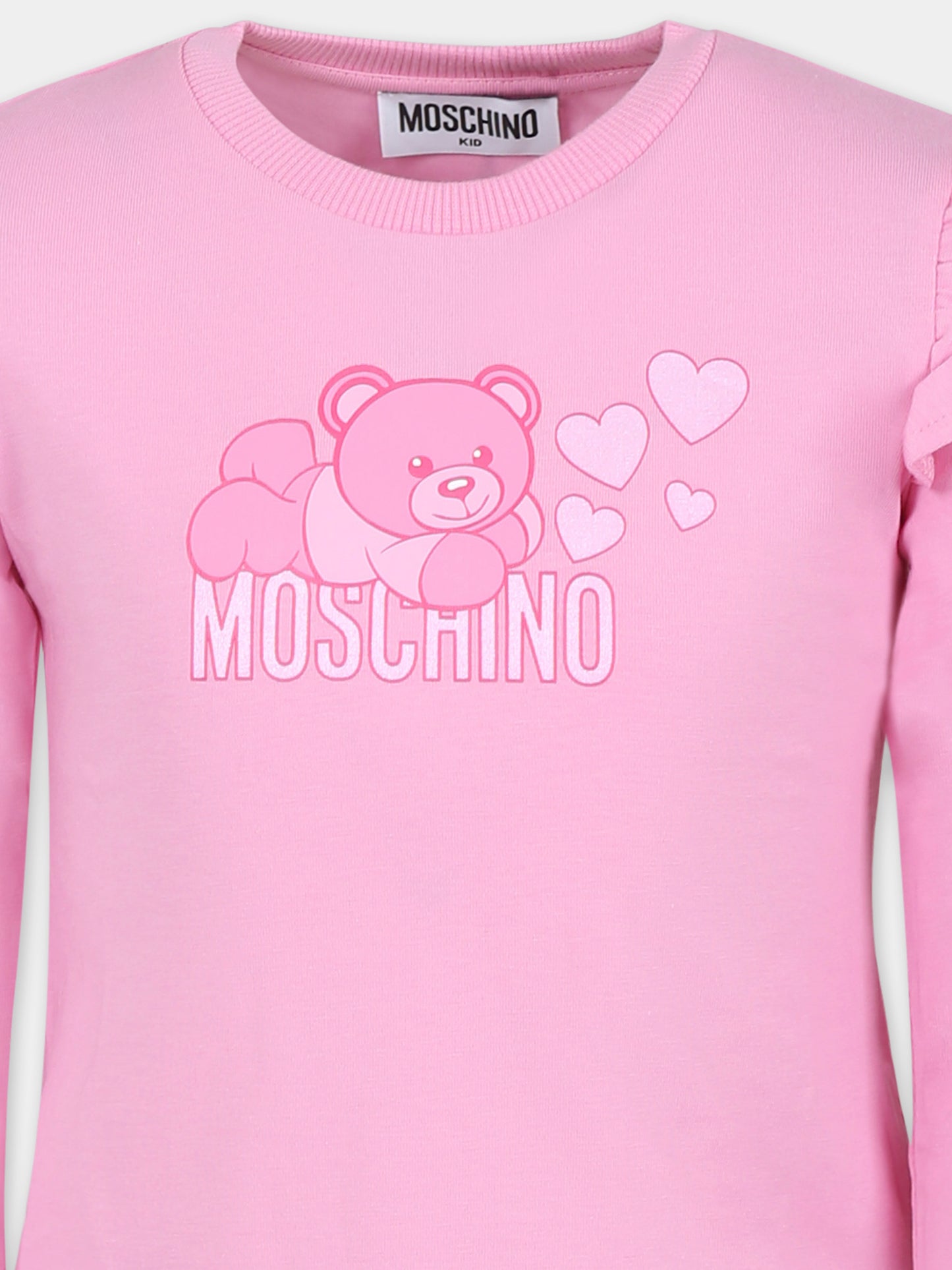 T-shirt rosa per bambina con Teddy Bear,Moschino Kids,HDO00T LBA11 50243