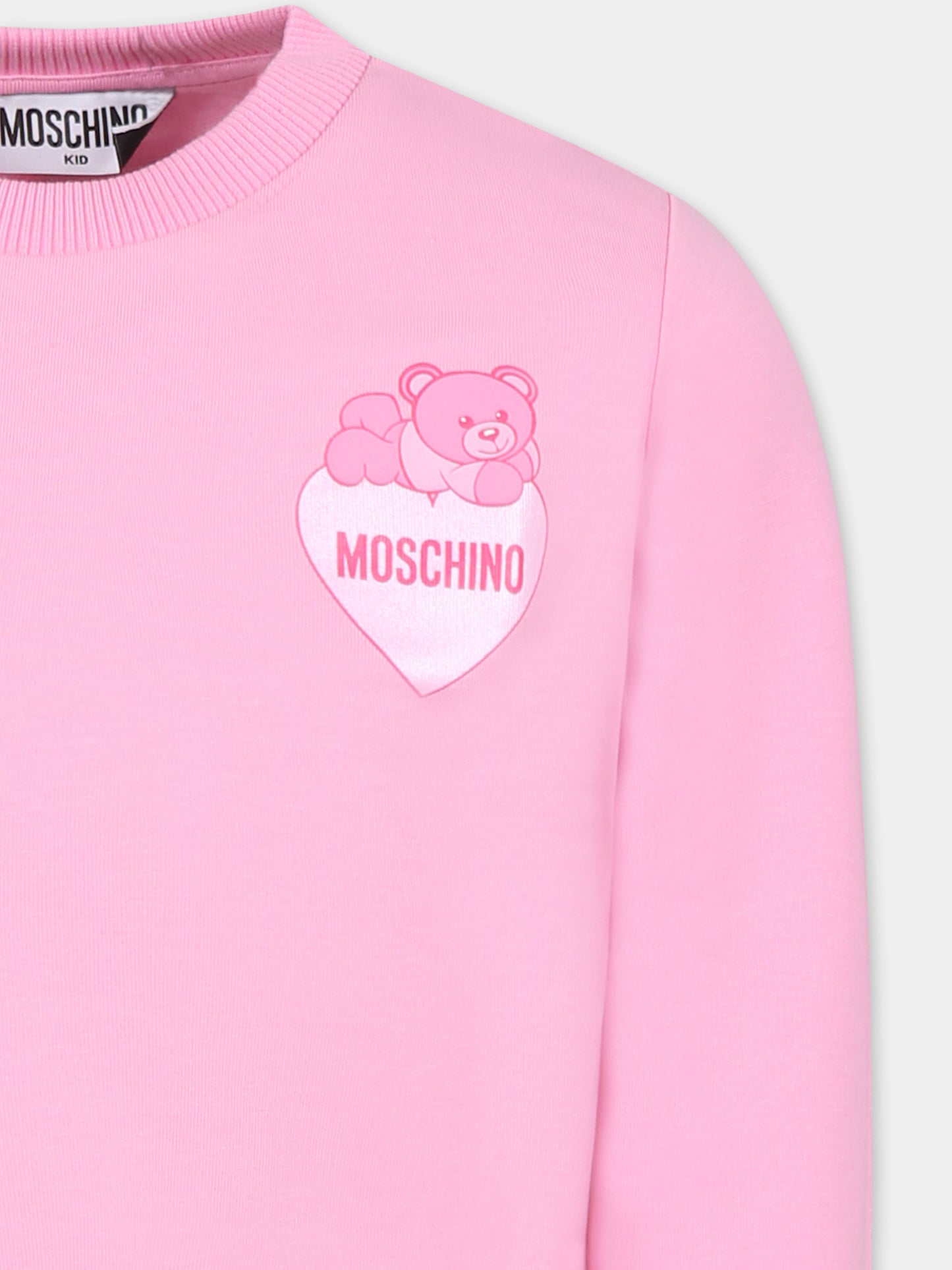 Felpa rosa per bambina con Teddy Bear,Moschino Kids,HHF02M LDA16 50243
